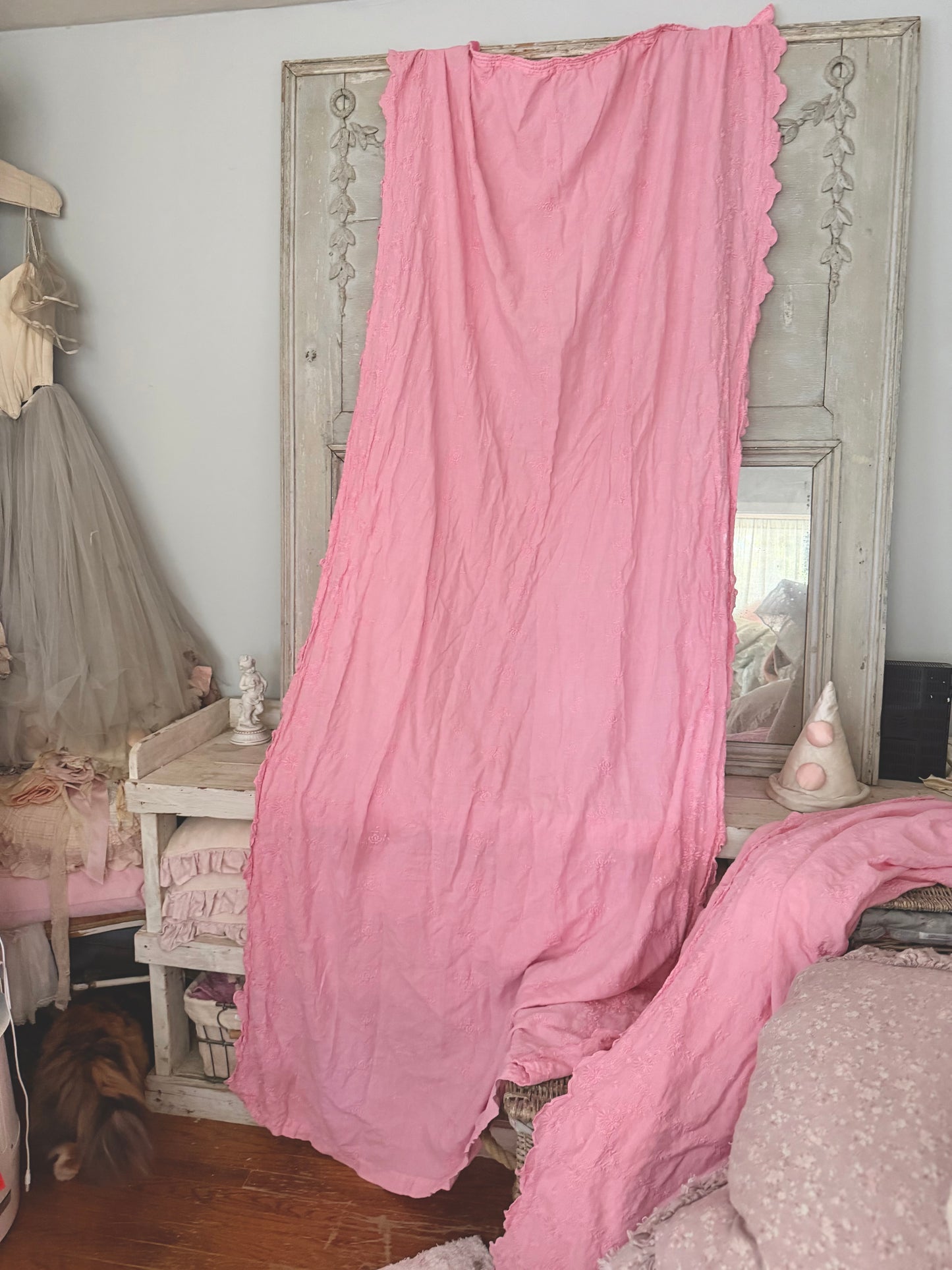 Bella Notte Pink Embroidered Linen Curtain Panel