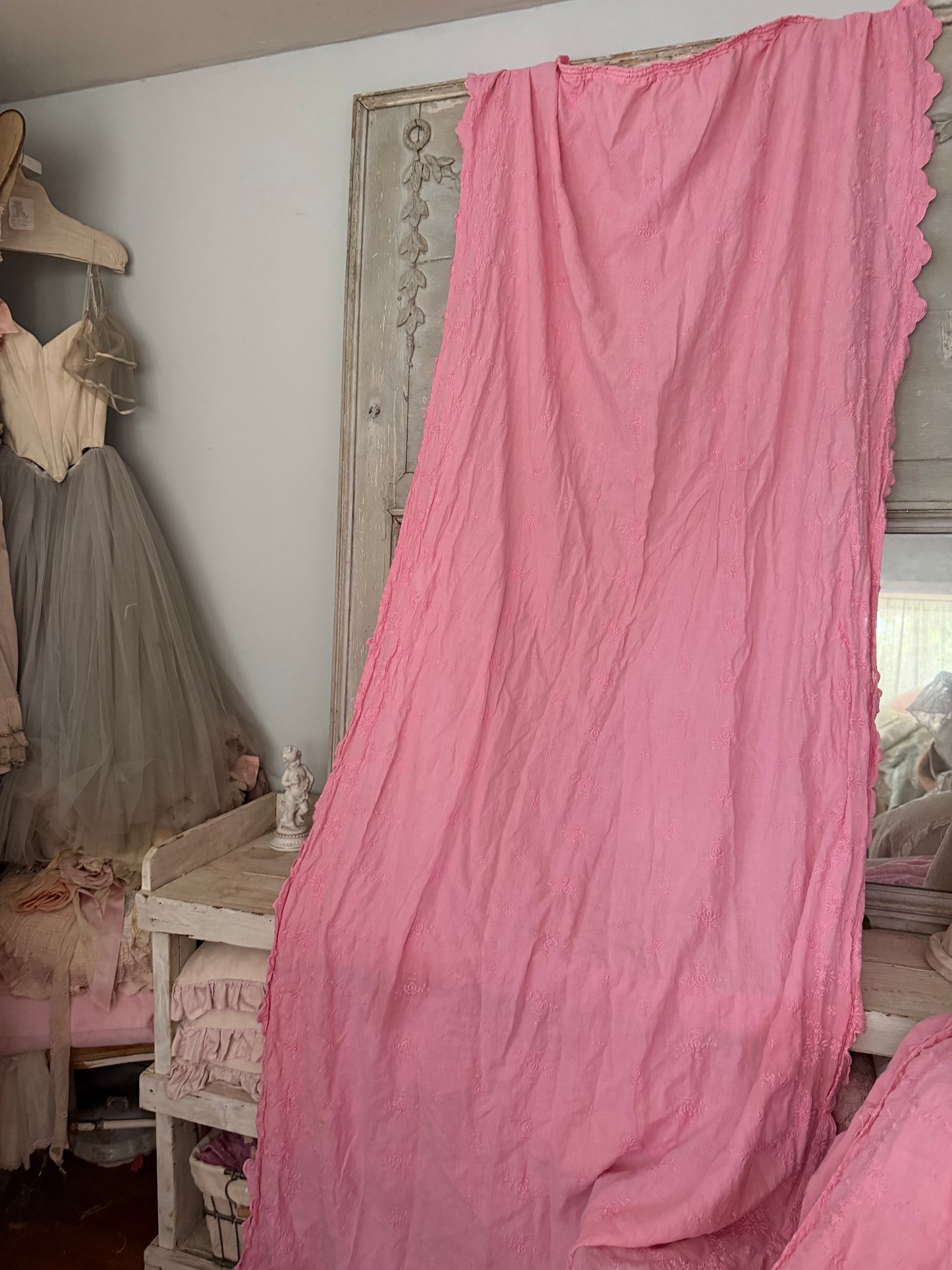Bella Notte Pink Embroidered Linen Curtain Panel