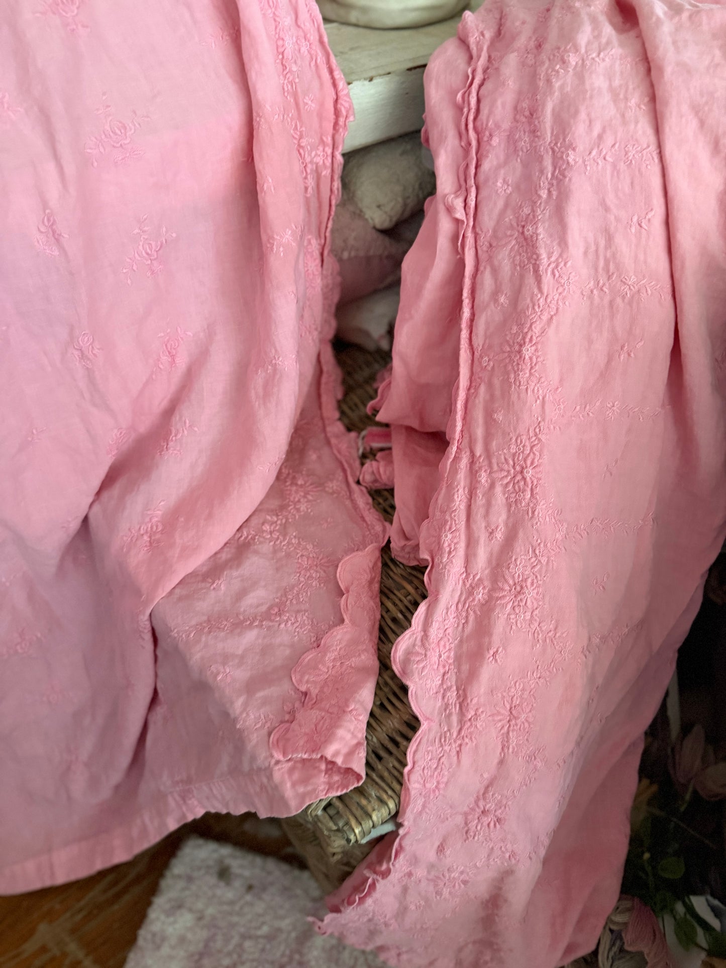 Bella Notte Pink Embroidered Linen Curtain Panel