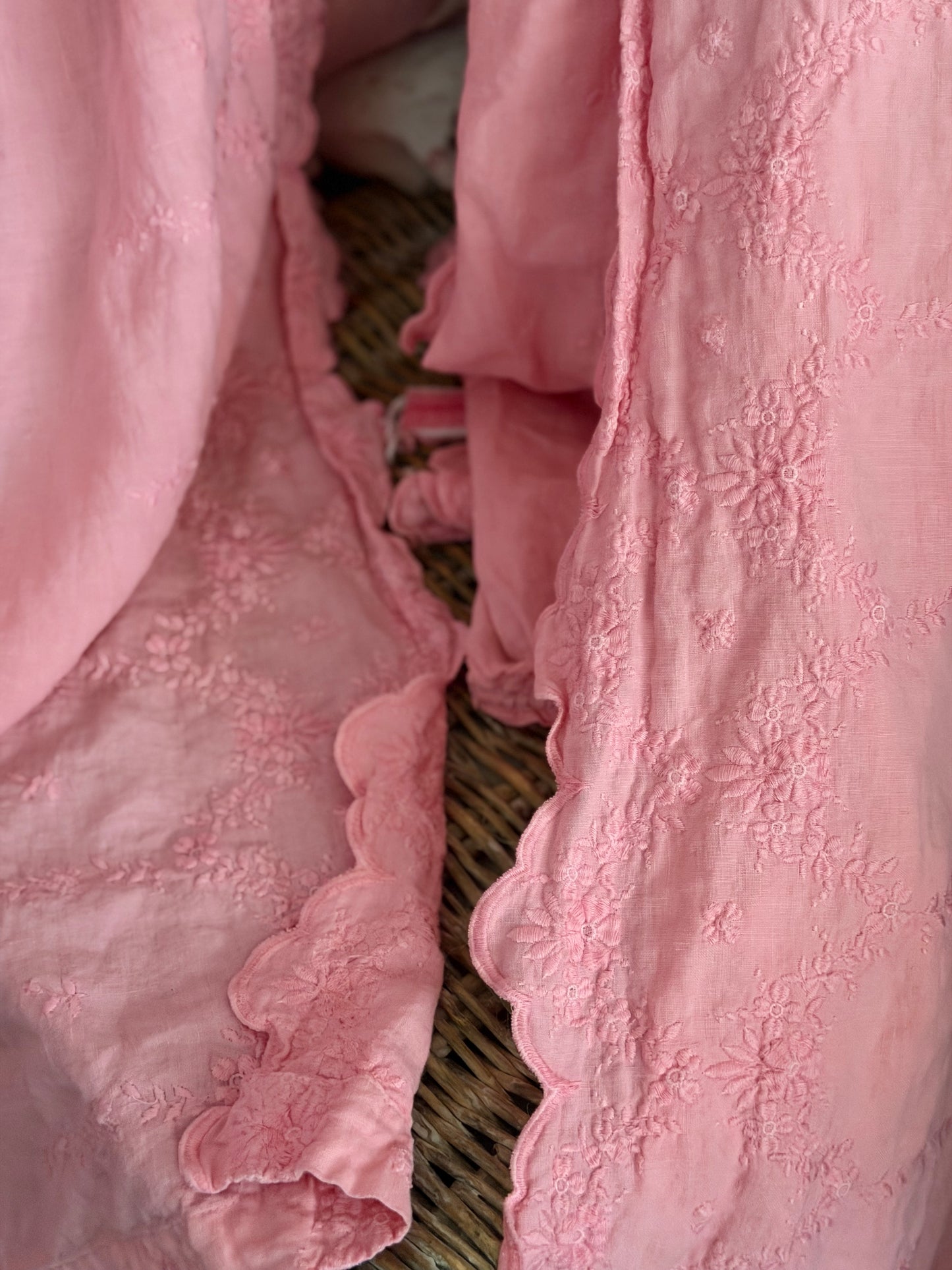 Bella Notte Pink Embroidered Linen Curtain Panel