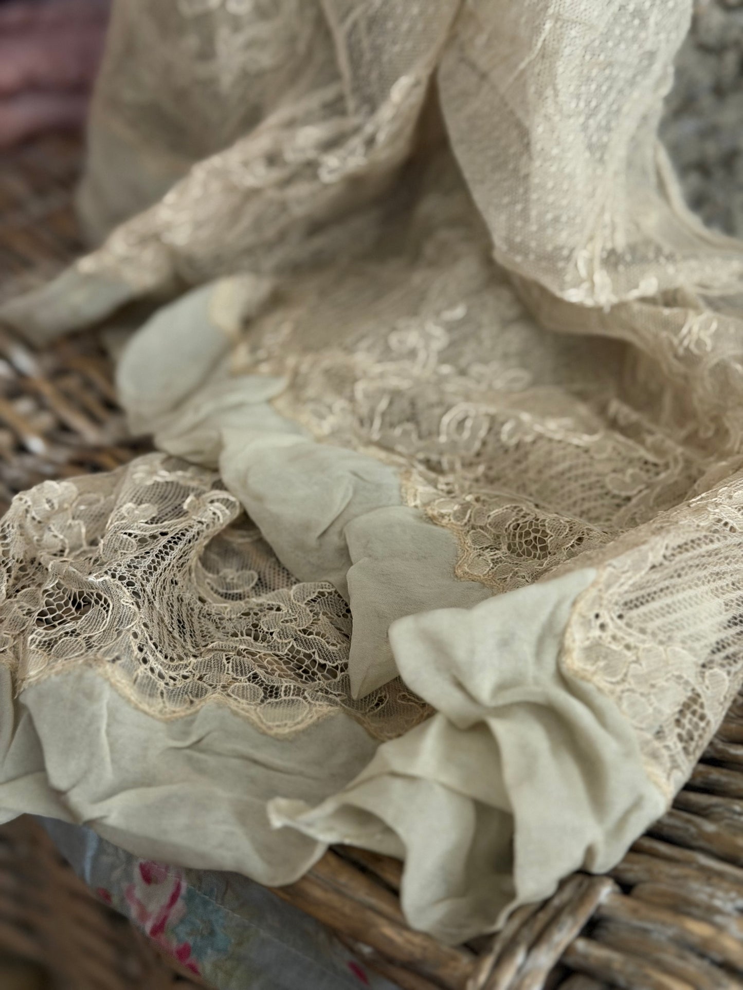 Antique Silk Beaded Lace Panel From Edwardian Dress
