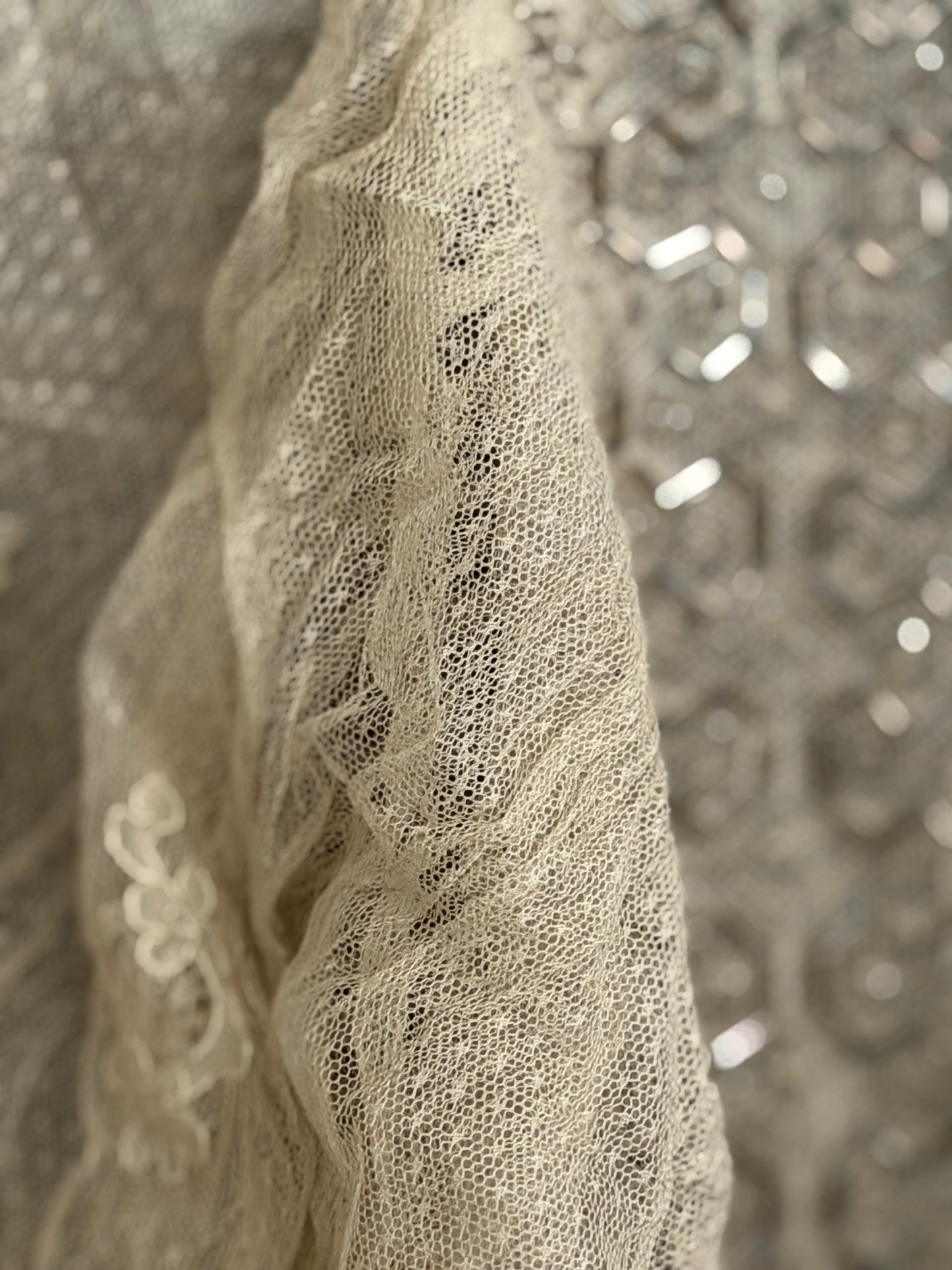 Antique Silk Beaded Lace Panel From Edwardian Dress