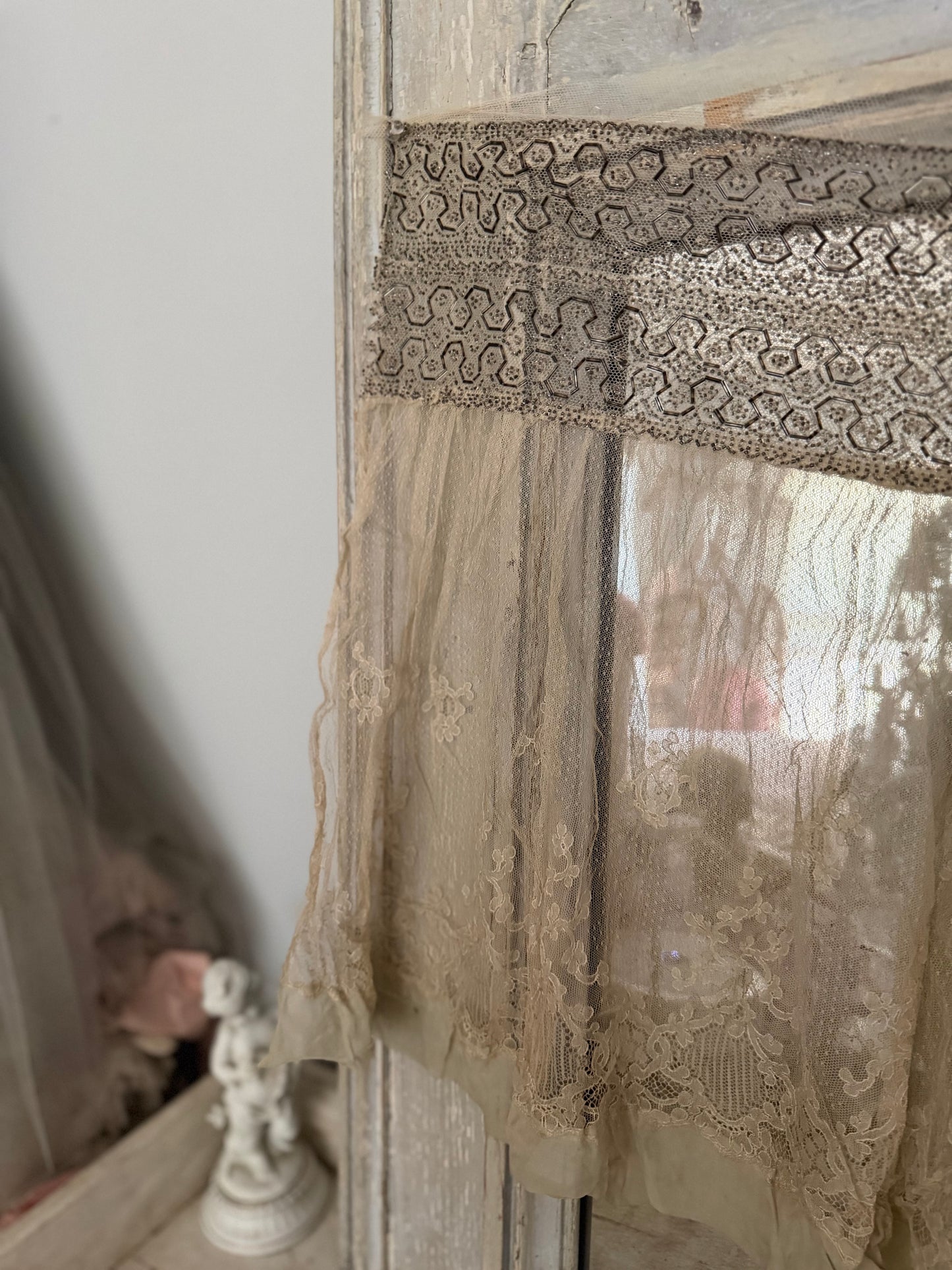 Antique Silk Beaded Lace Panel From Edwardian Dress