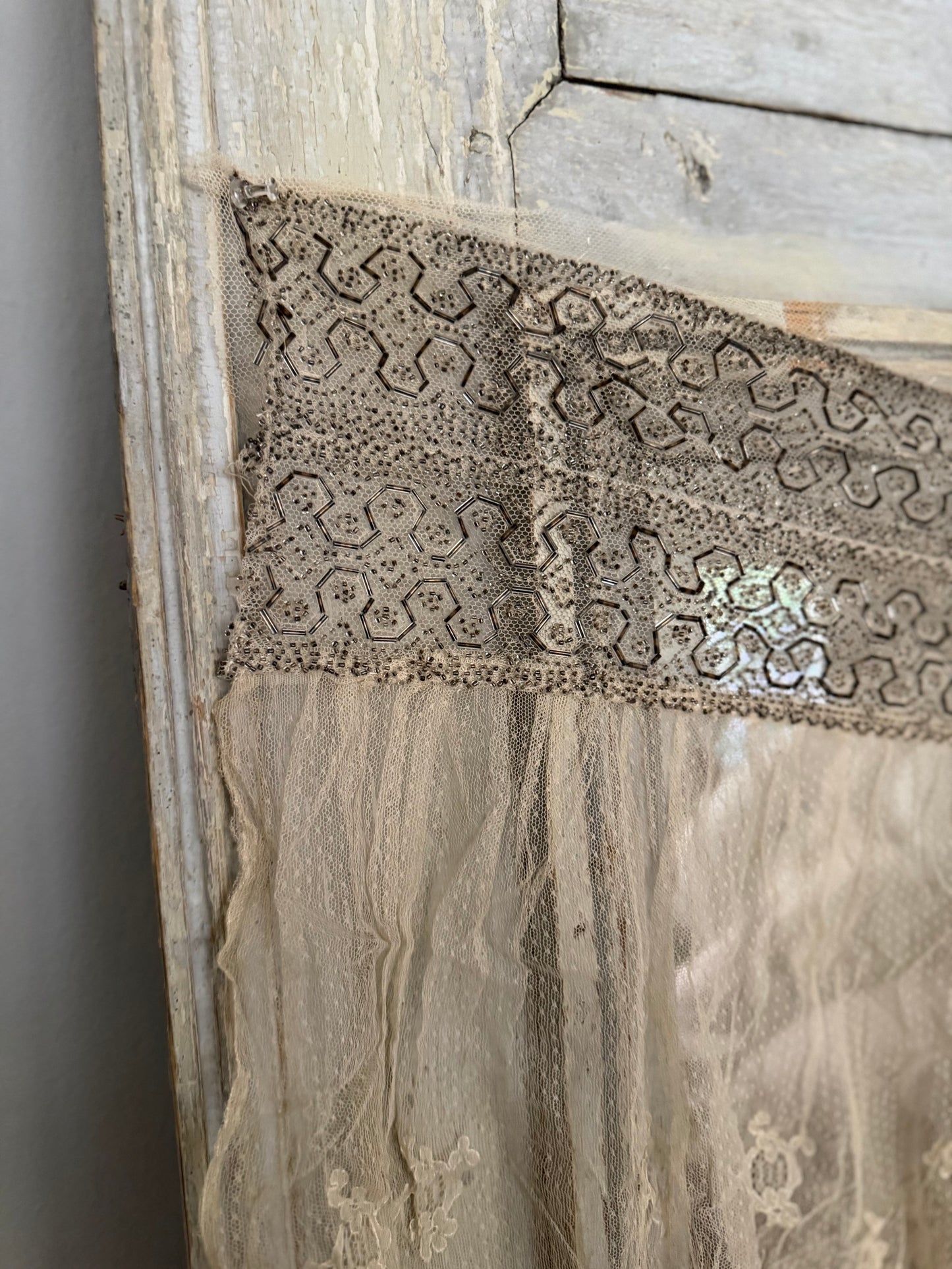 Antique Silk Beaded Lace Panel From Edwardian Dress