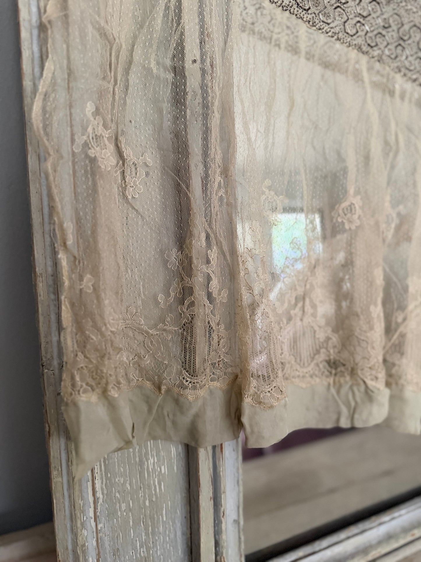 Antique Silk Beaded Lace Panel From Edwardian Dress