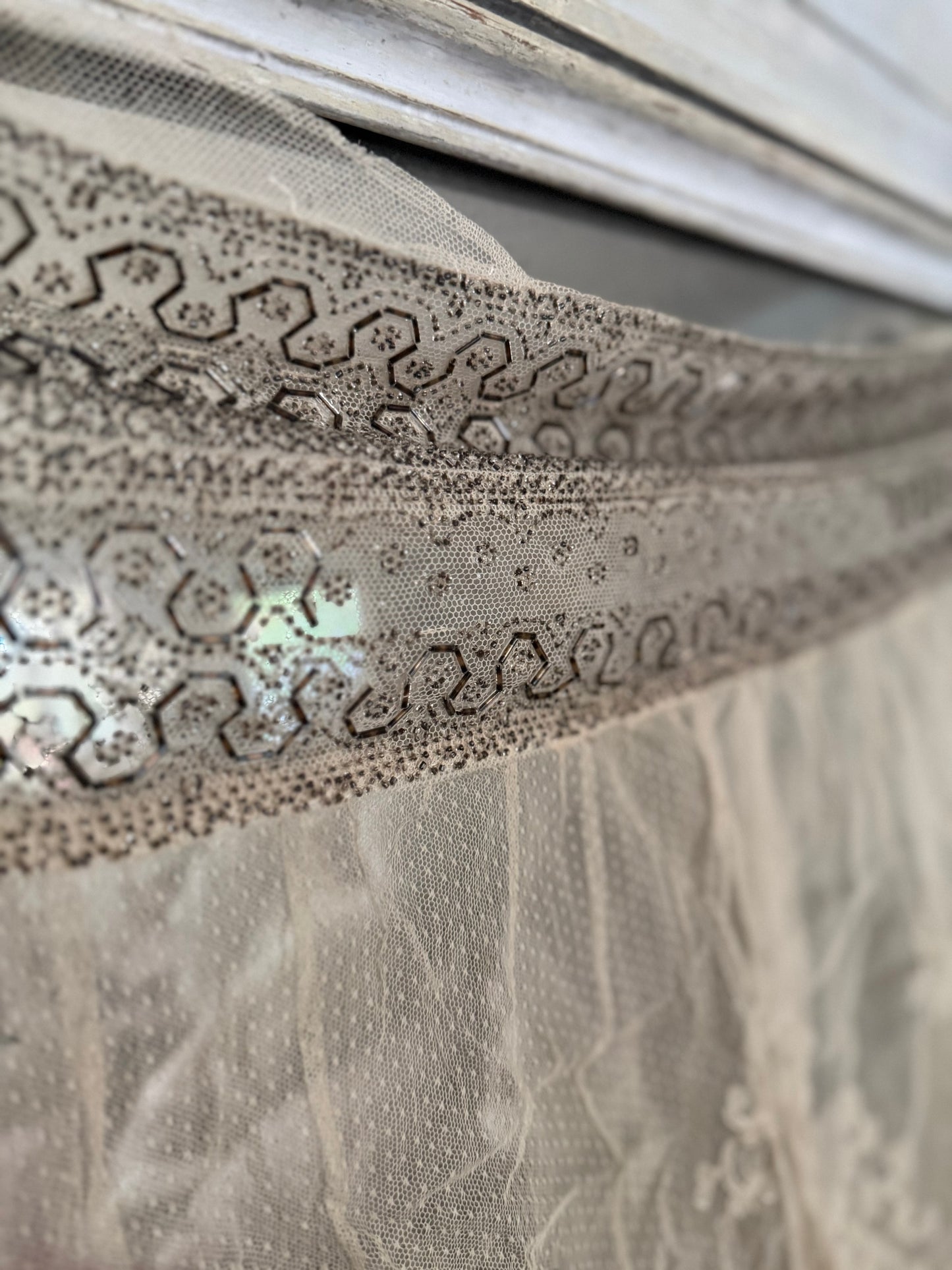 Antique Silk Beaded Lace Panel From Edwardian Dress
