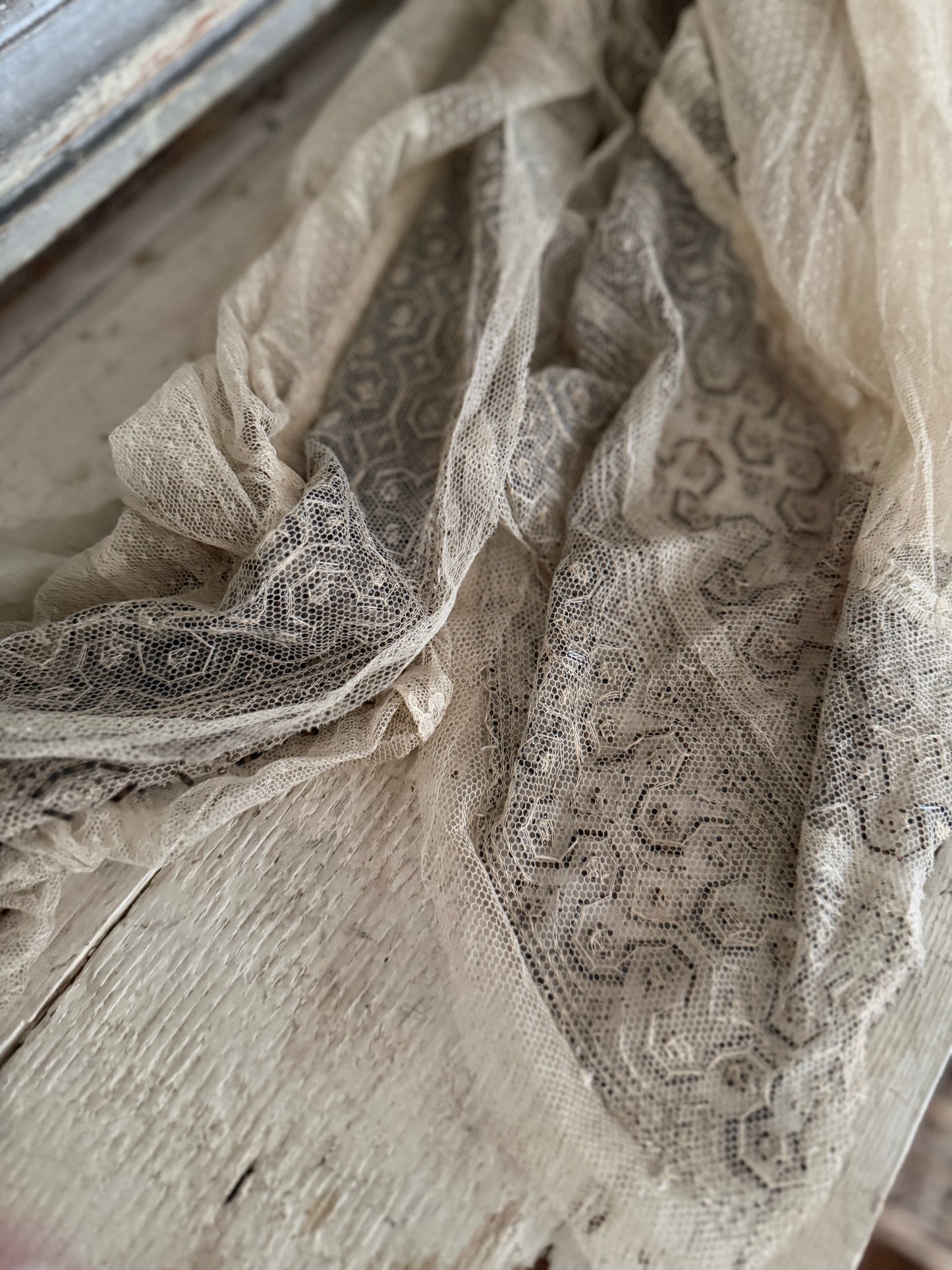 Antique Silk Beaded Lace Panel From Edwardian Dress