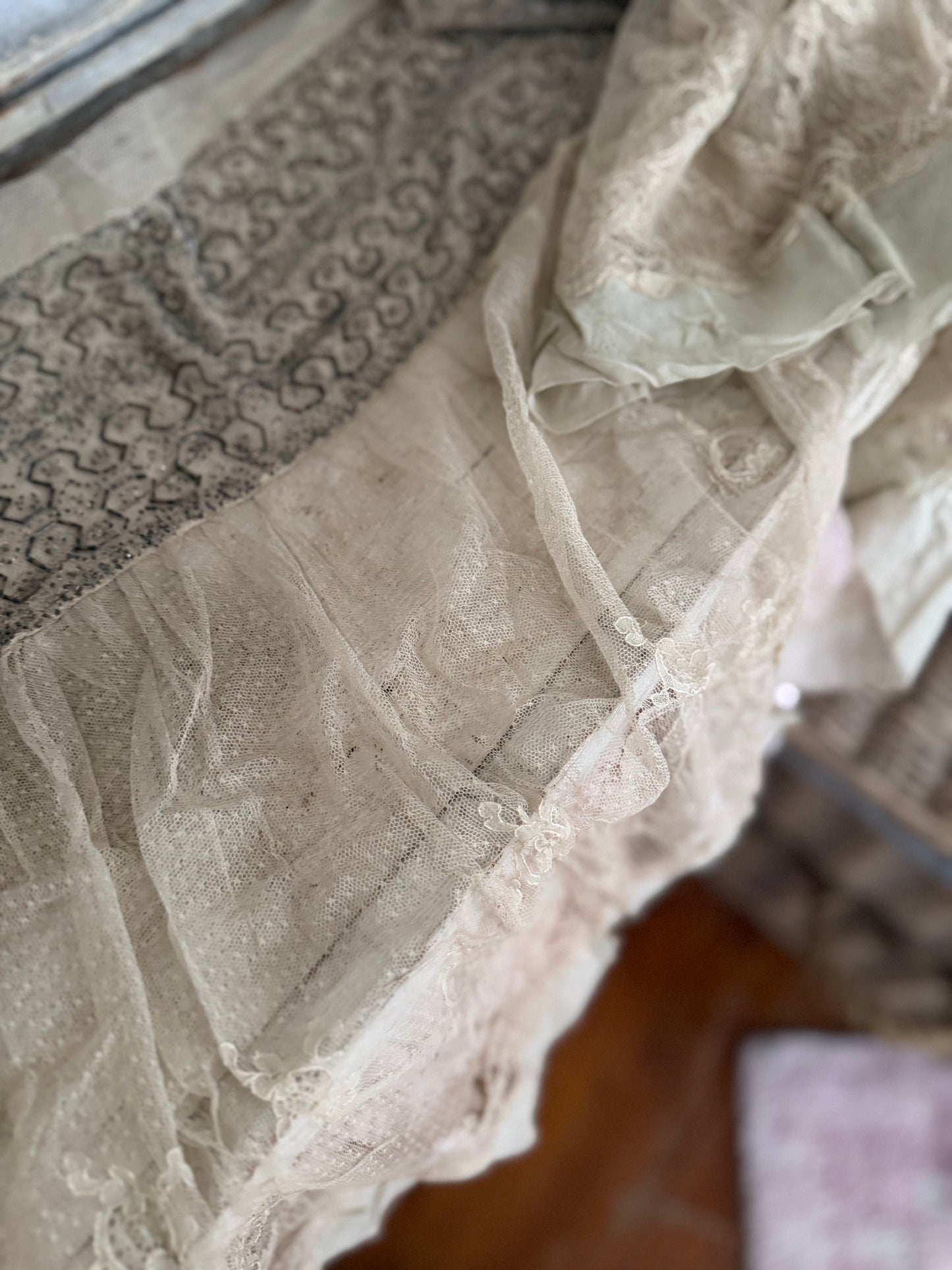 Antique Silk Beaded Lace Panel From Edwardian Dress