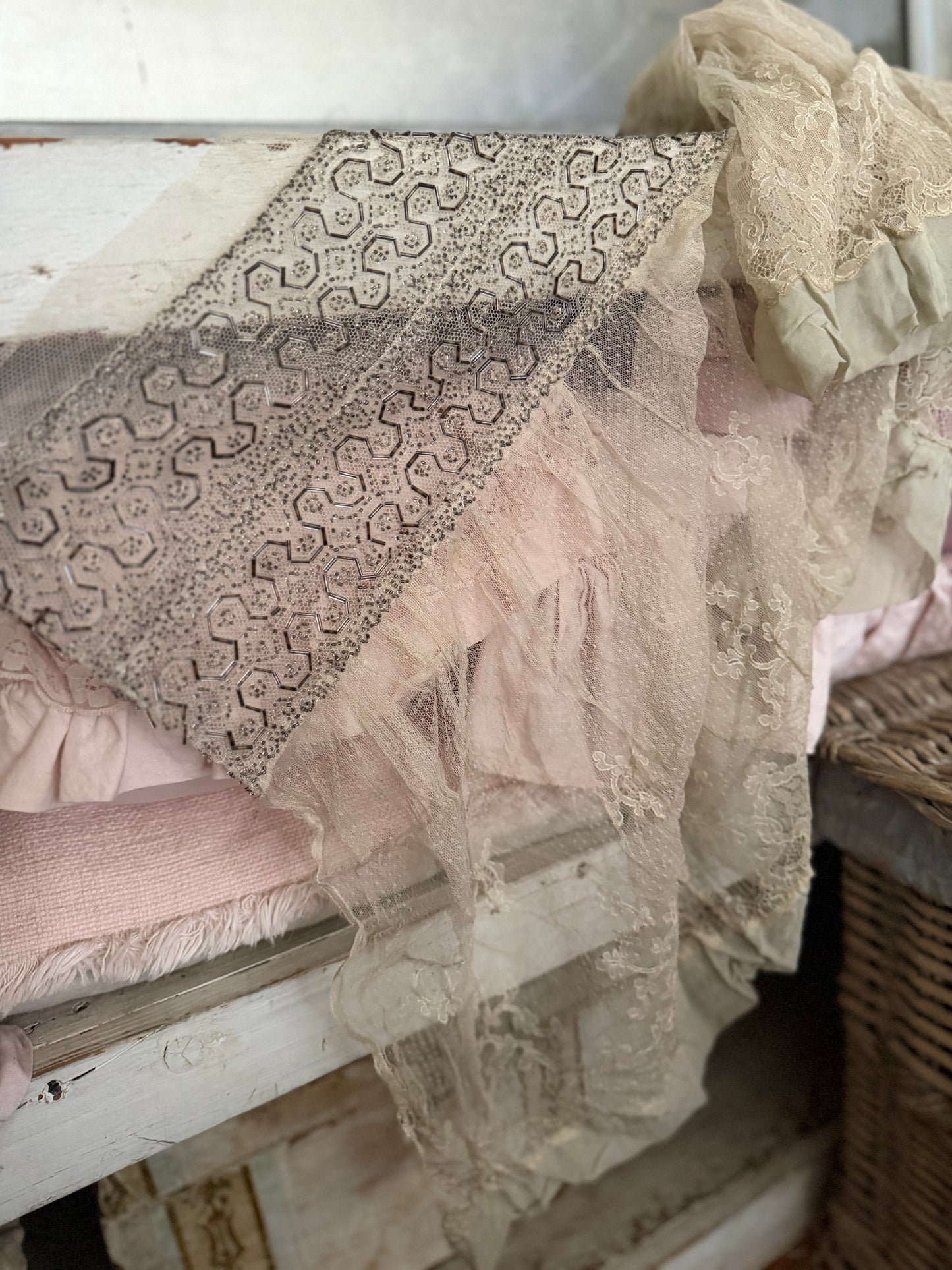 Antique Silk Beaded Lace Panel From Edwardian Dress