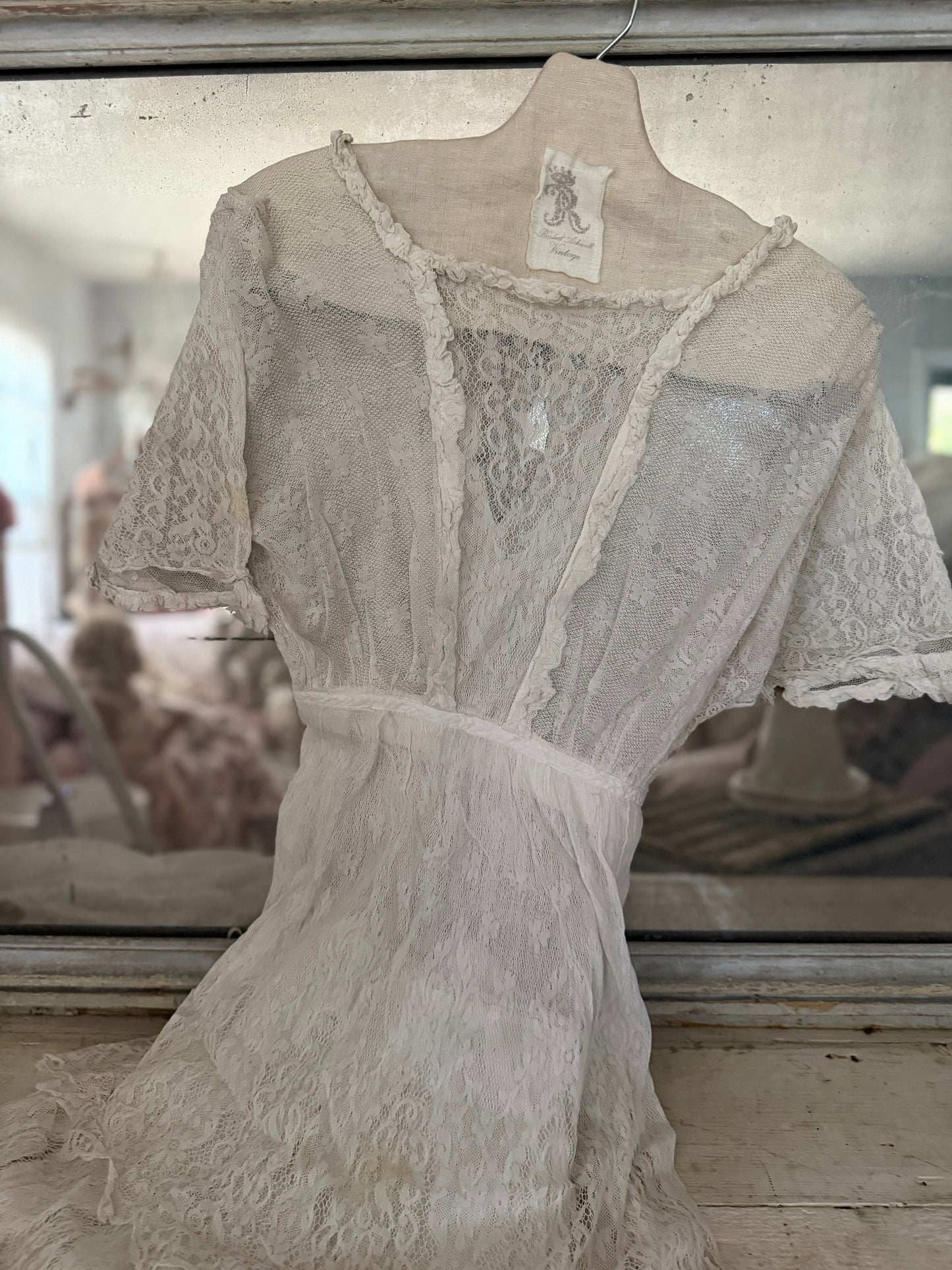 Antique White Net Lace Dress