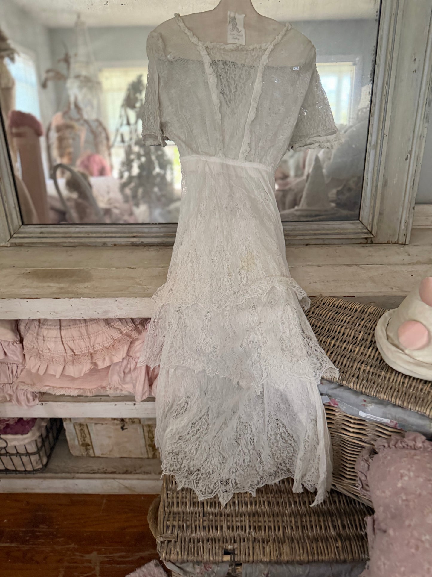 Antique White Net Lace Dress