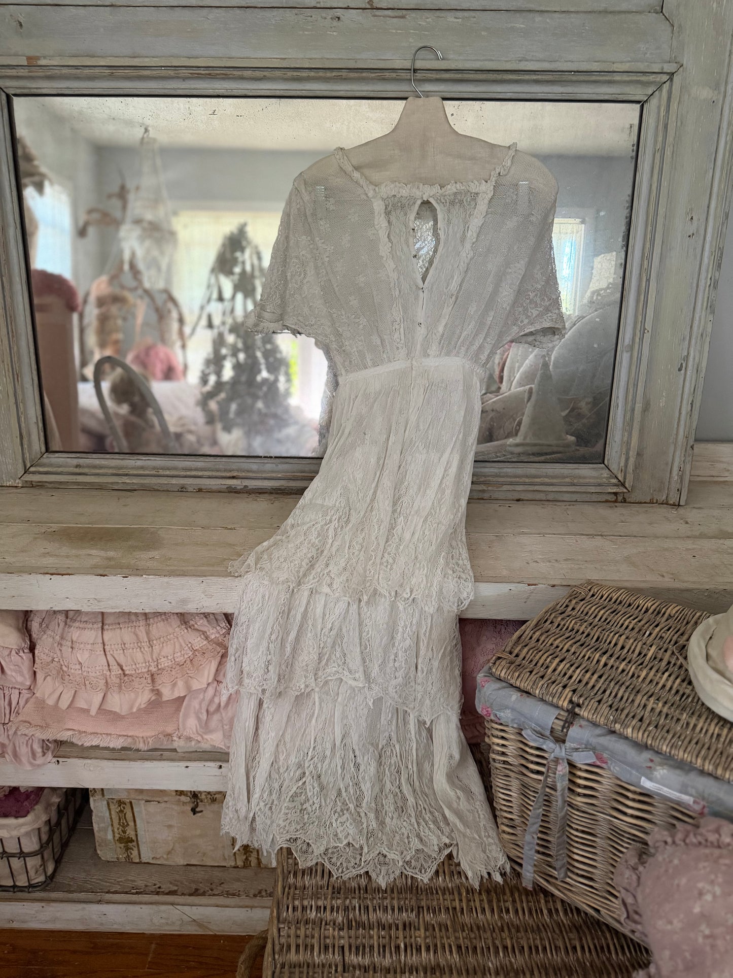 Antique White Net Lace Dress