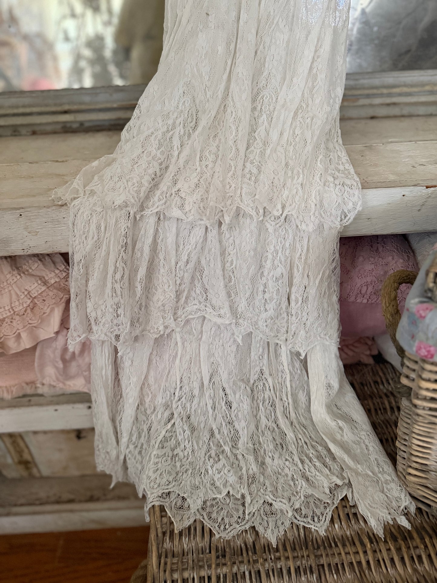 Antique White Net Lace Dress