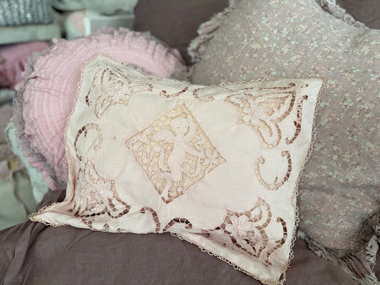 Antique Pink Overdye Cherub Lace Sham