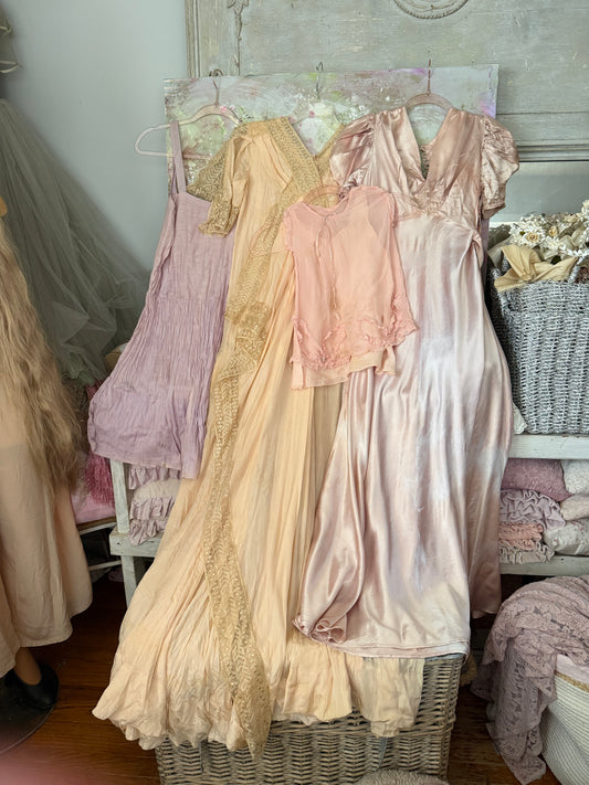 Antique Clothing Collection Pink Silk Lace Dressing Gown
