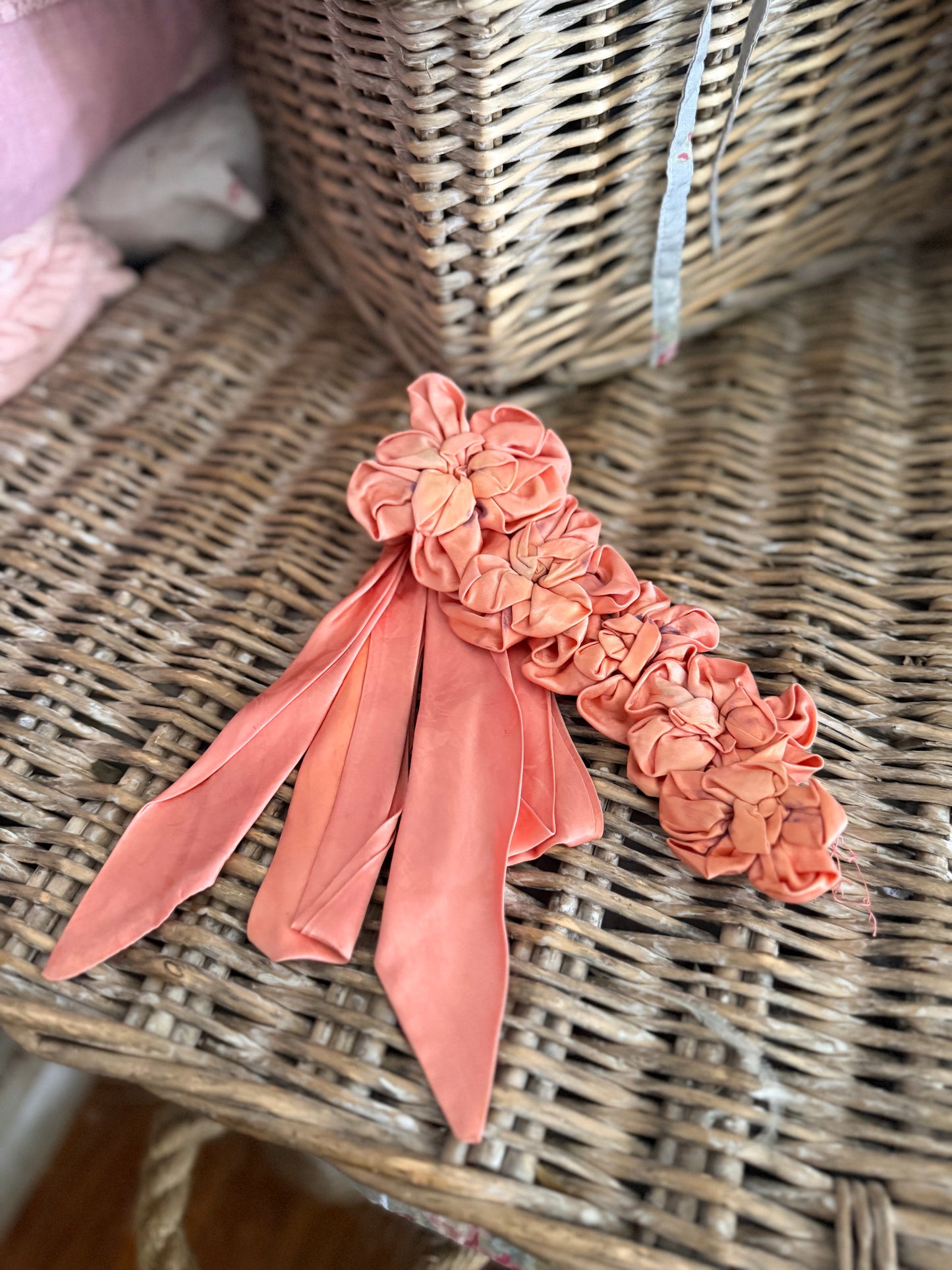 Antique Pink Satin Ribbonwork Rosettes