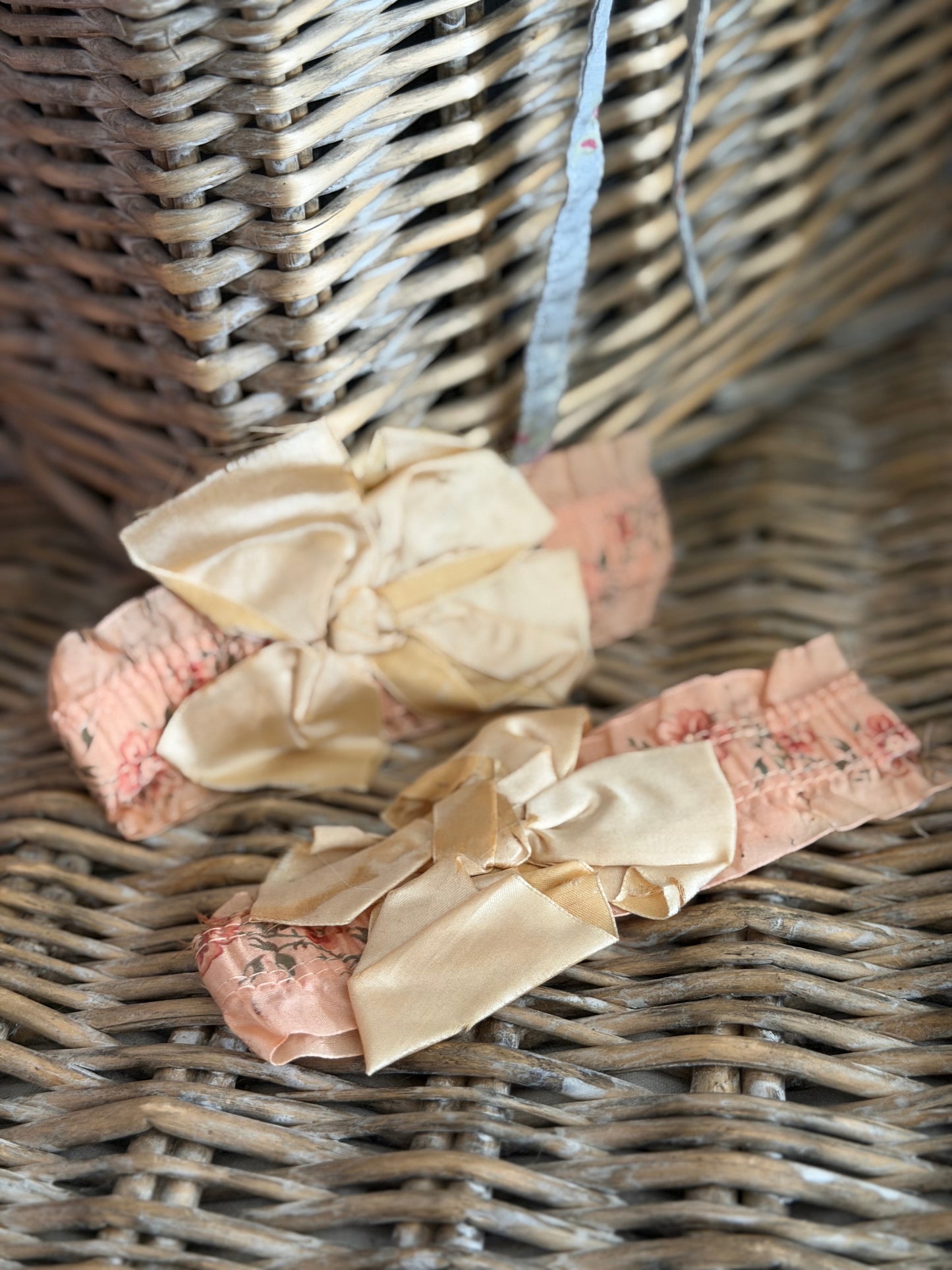 Antique Pink Floral Silk Garters With Bow