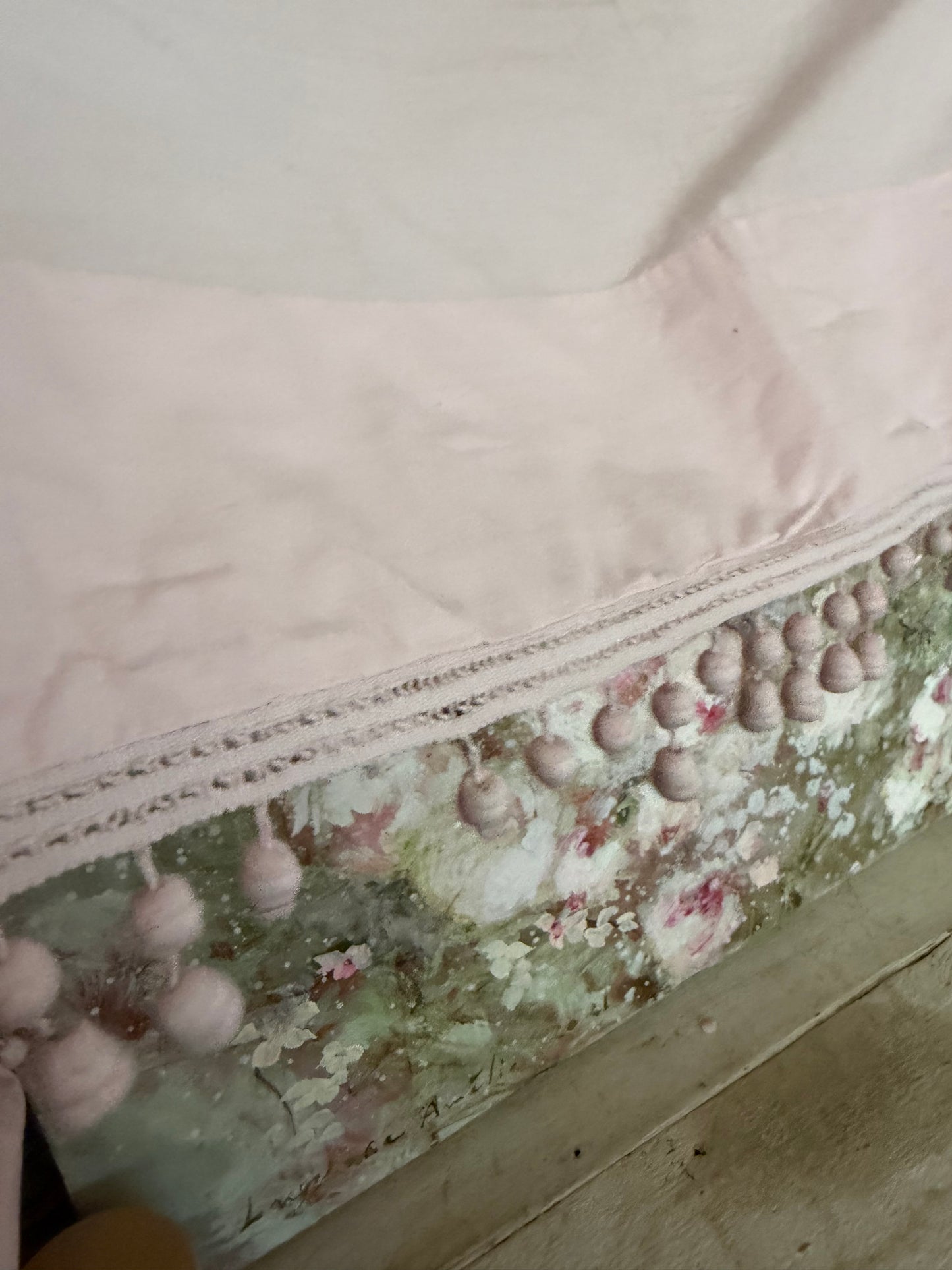 Antique Pink Bobble Pelmet Curtain