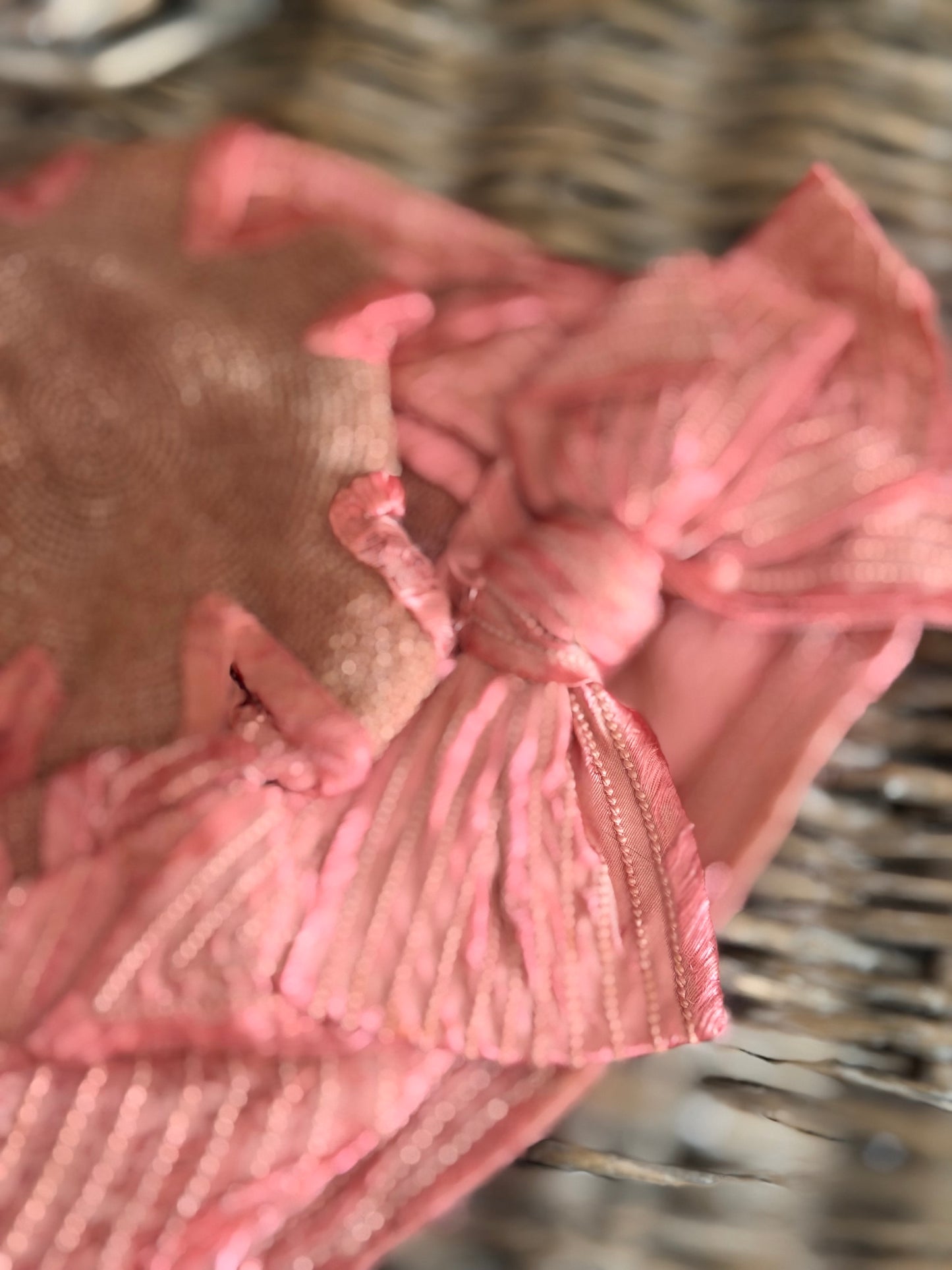 Antique 1920s Pink Silk Cloche Hat with Bow
