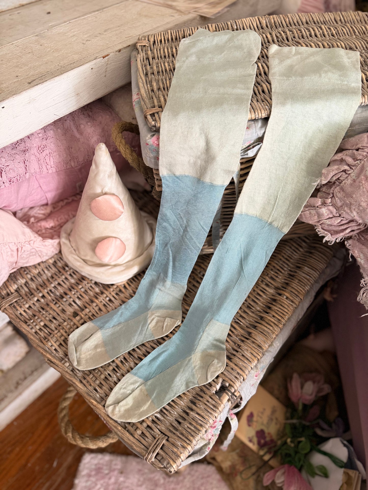 Antique Blue Silk Stockings
