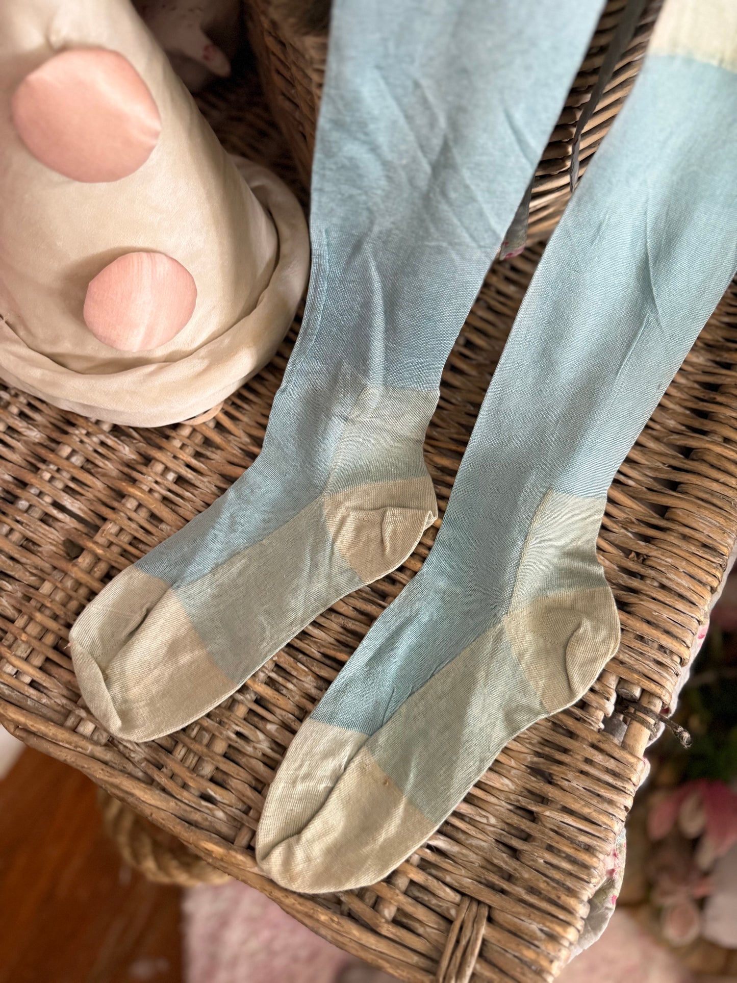 Antique Blue Silk Stockings