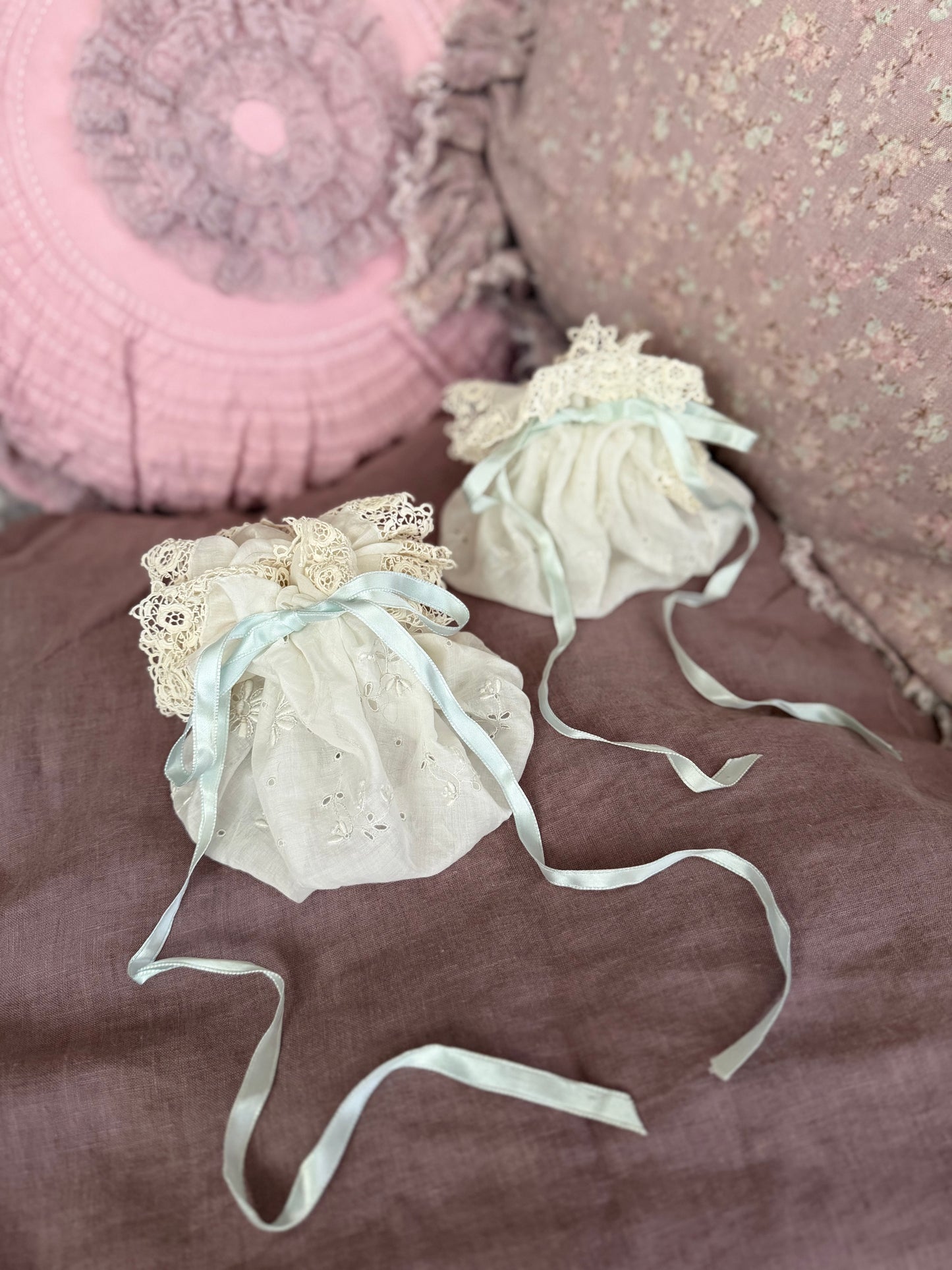 Pair Antique Lace Boudoir Bags