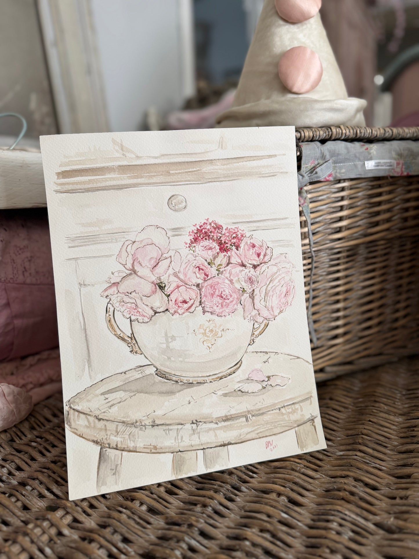 Original Ben Peck Whiston Watercolor Painting Rachel Ashwell Shabby Chic Couture