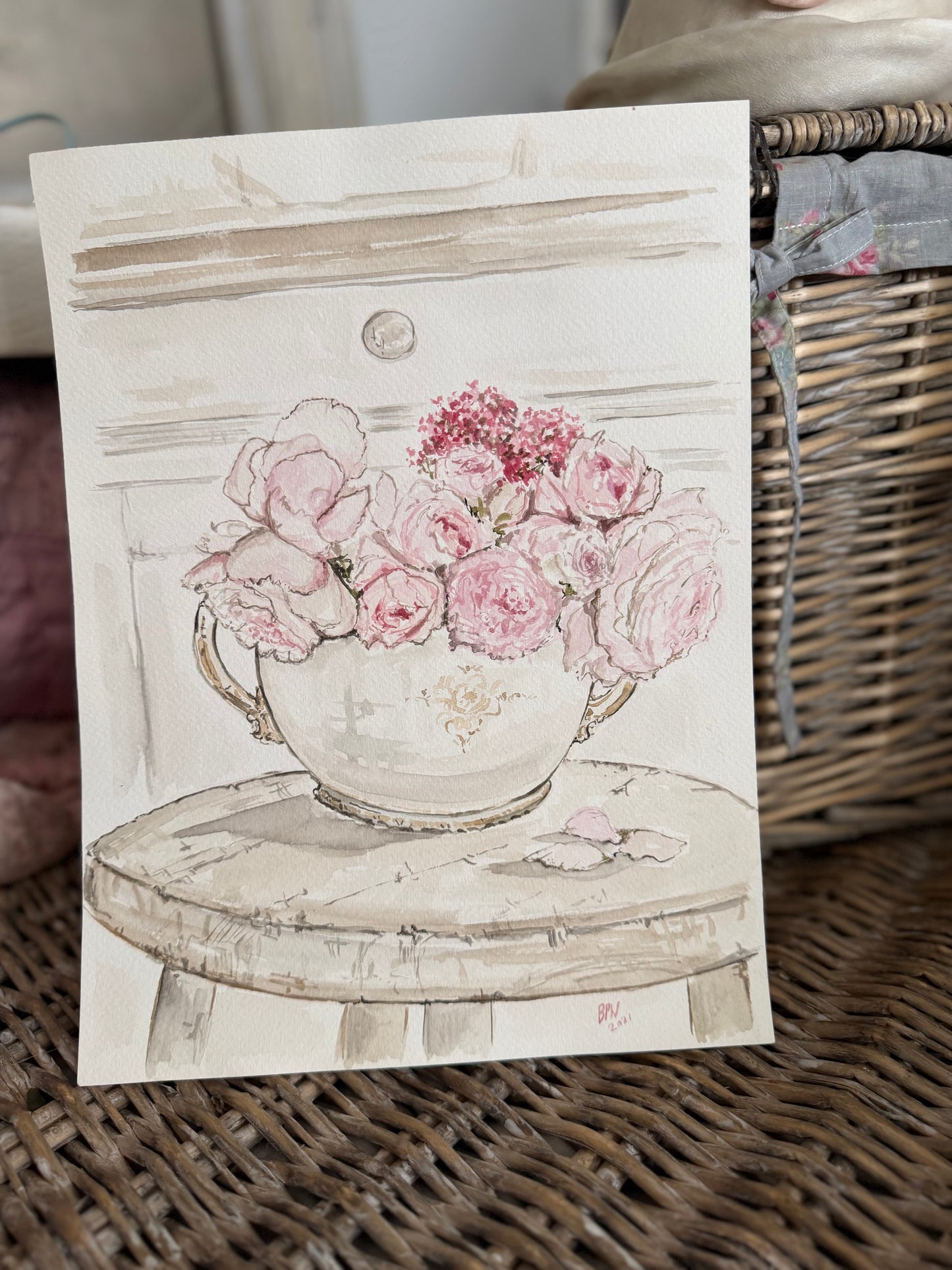 Original Ben Peck Whiston Watercolor Painting Rachel Ashwell Shabby Chic Couture