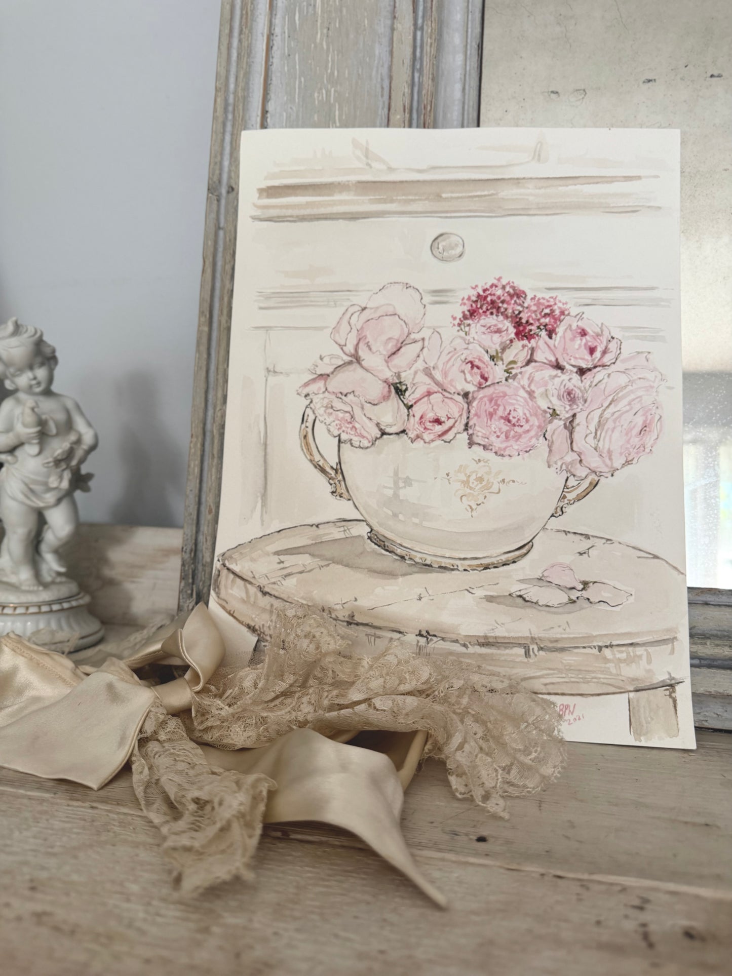 Original Ben Peck Whiston Watercolor Painting Rachel Ashwell Shabby Chic Couture