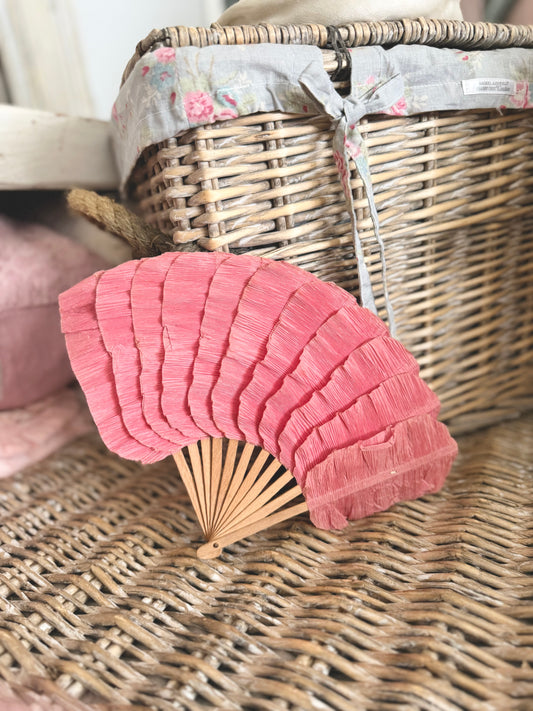 Antique Petite Pink Crepe Paper Fan