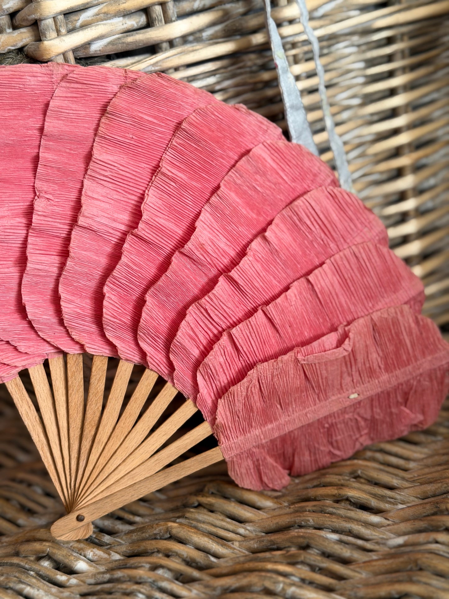 Antique Petite Pink Crepe Paper Fan