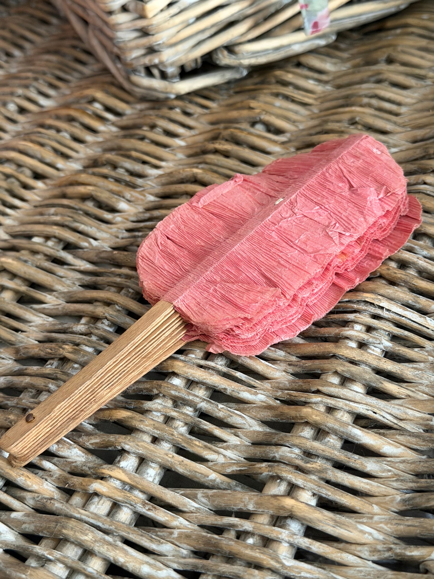 Antique Petite Pink Crepe Paper Fan