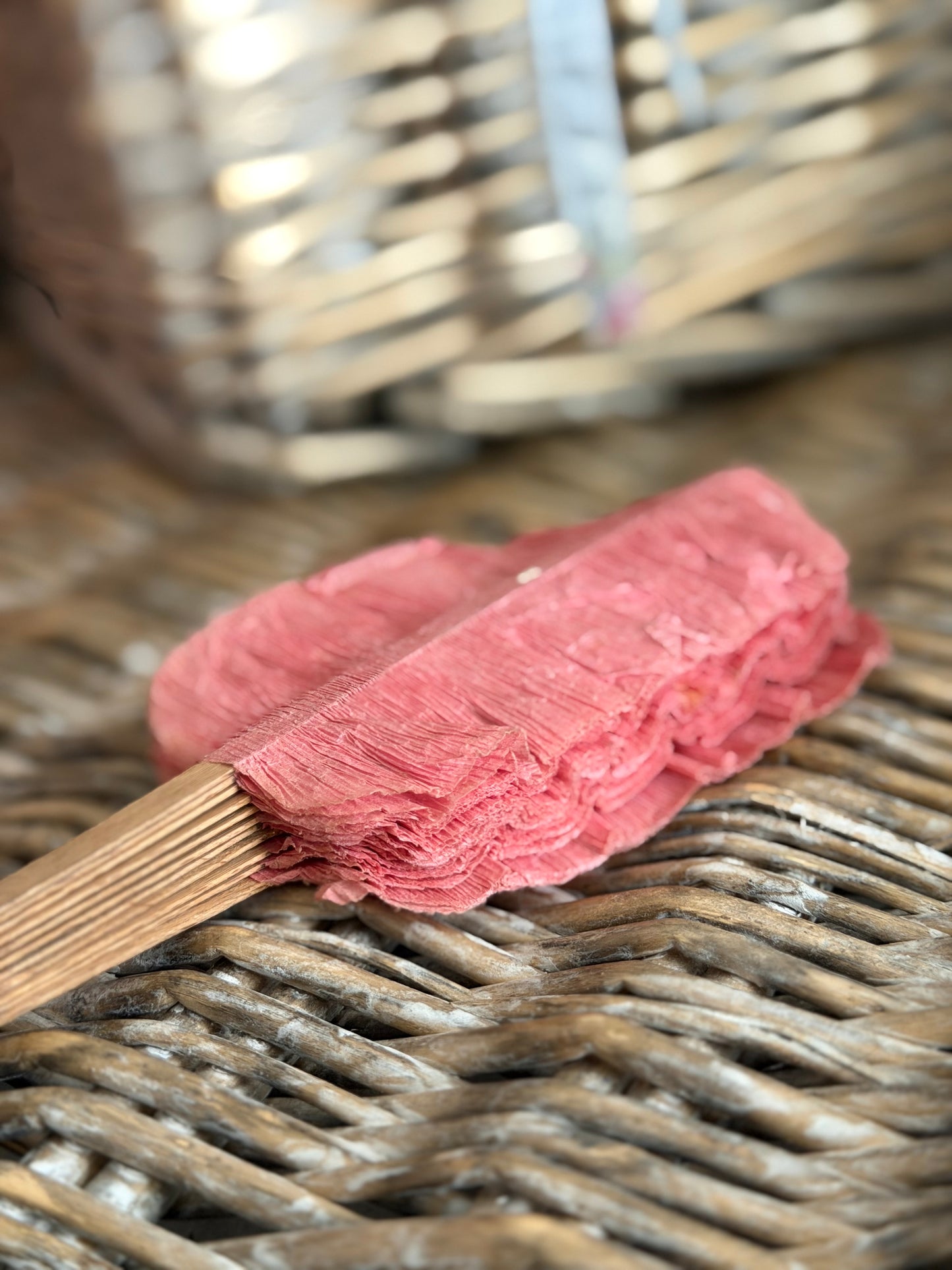Antique Petite Pink Crepe Paper Fan