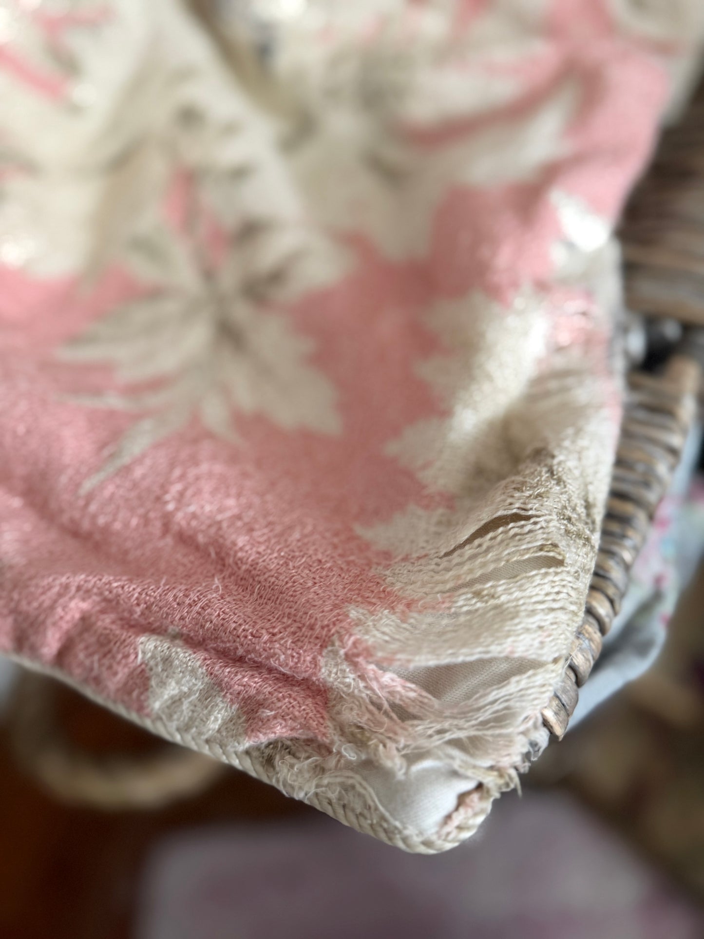 Antique Peachy Floral Rope Trim Pillow Sham