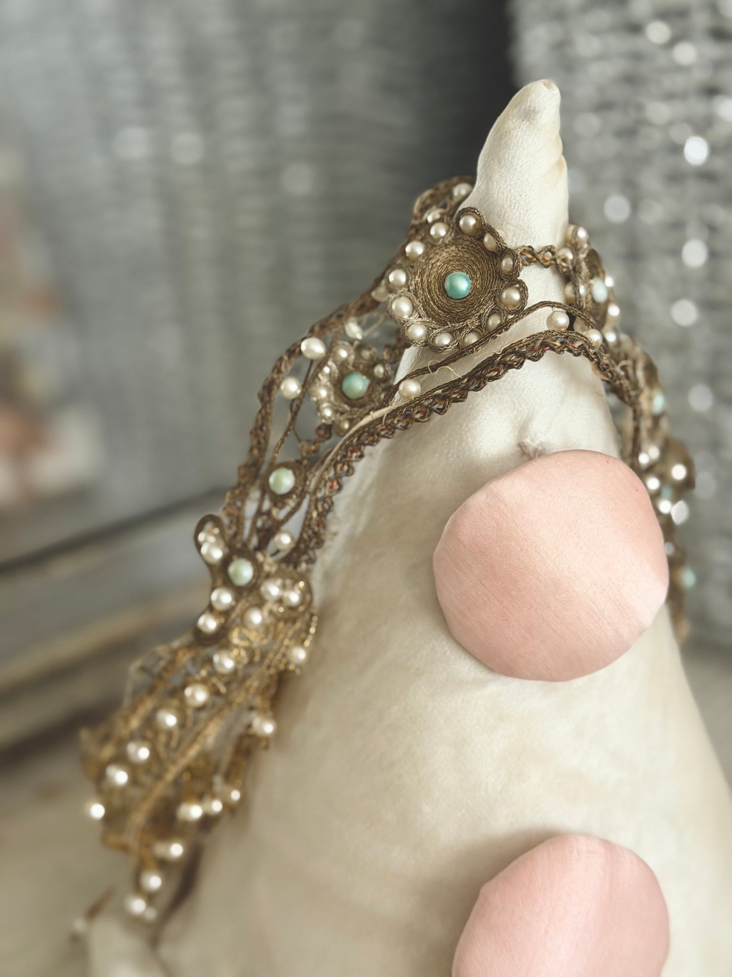 Antique 1920's Egyptian Revival Gold Metallic Beaded Headpiece
