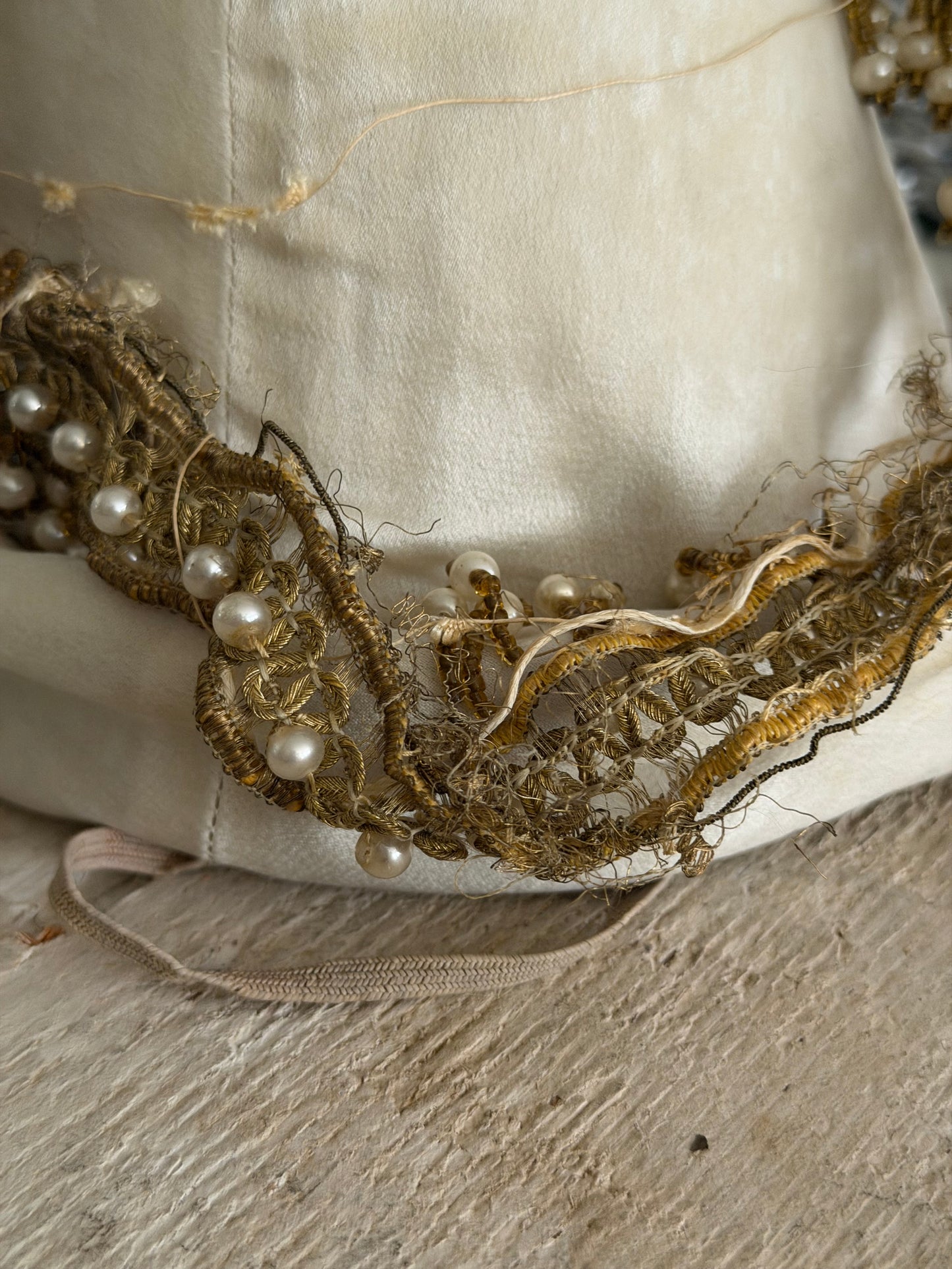 Antique 1920's Egyptian Revival Gold Metallic Beaded Headpiece