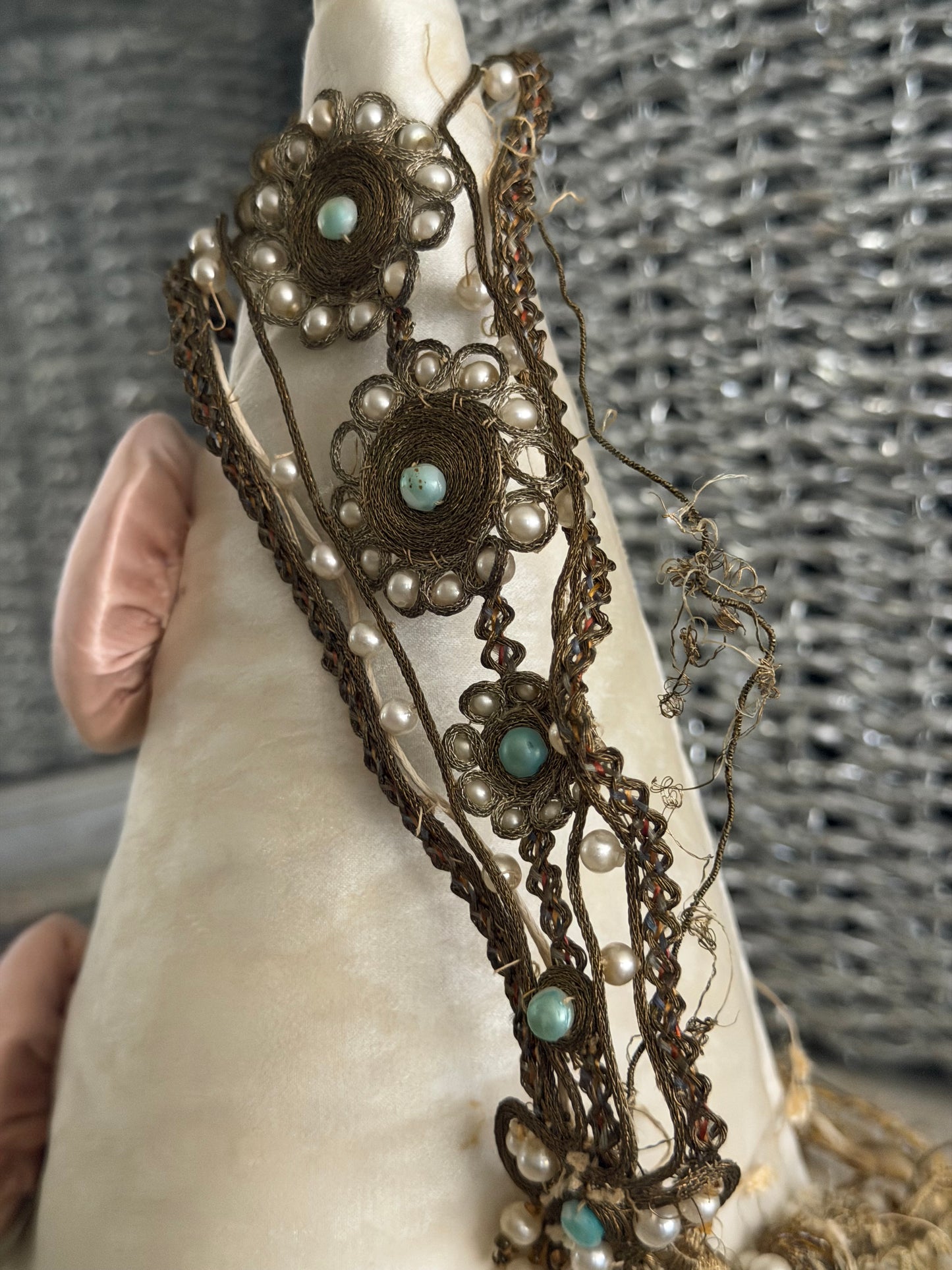 Antique 1920's Egyptian Revival Gold Metallic Beaded Headpiece
