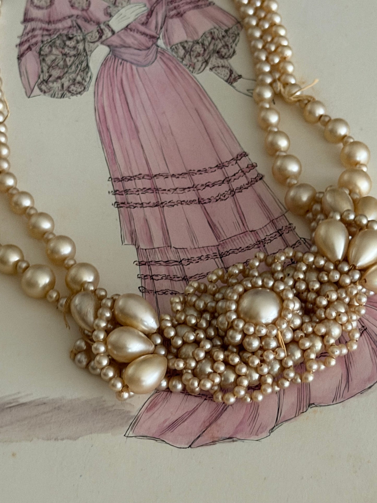 Antique Faux Pearl Cluster Necklace