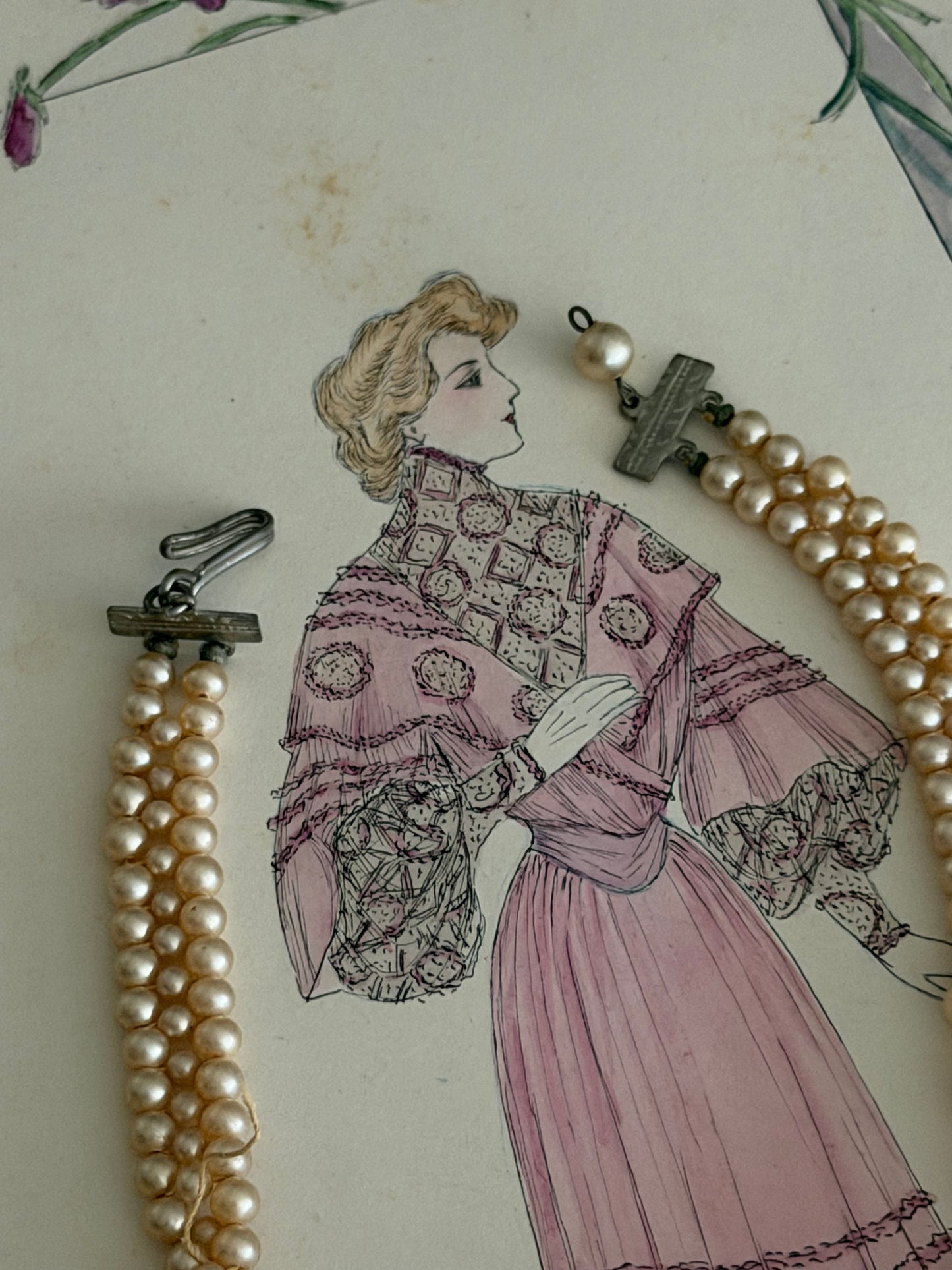 Antique Faux Pearl Cluster Necklace