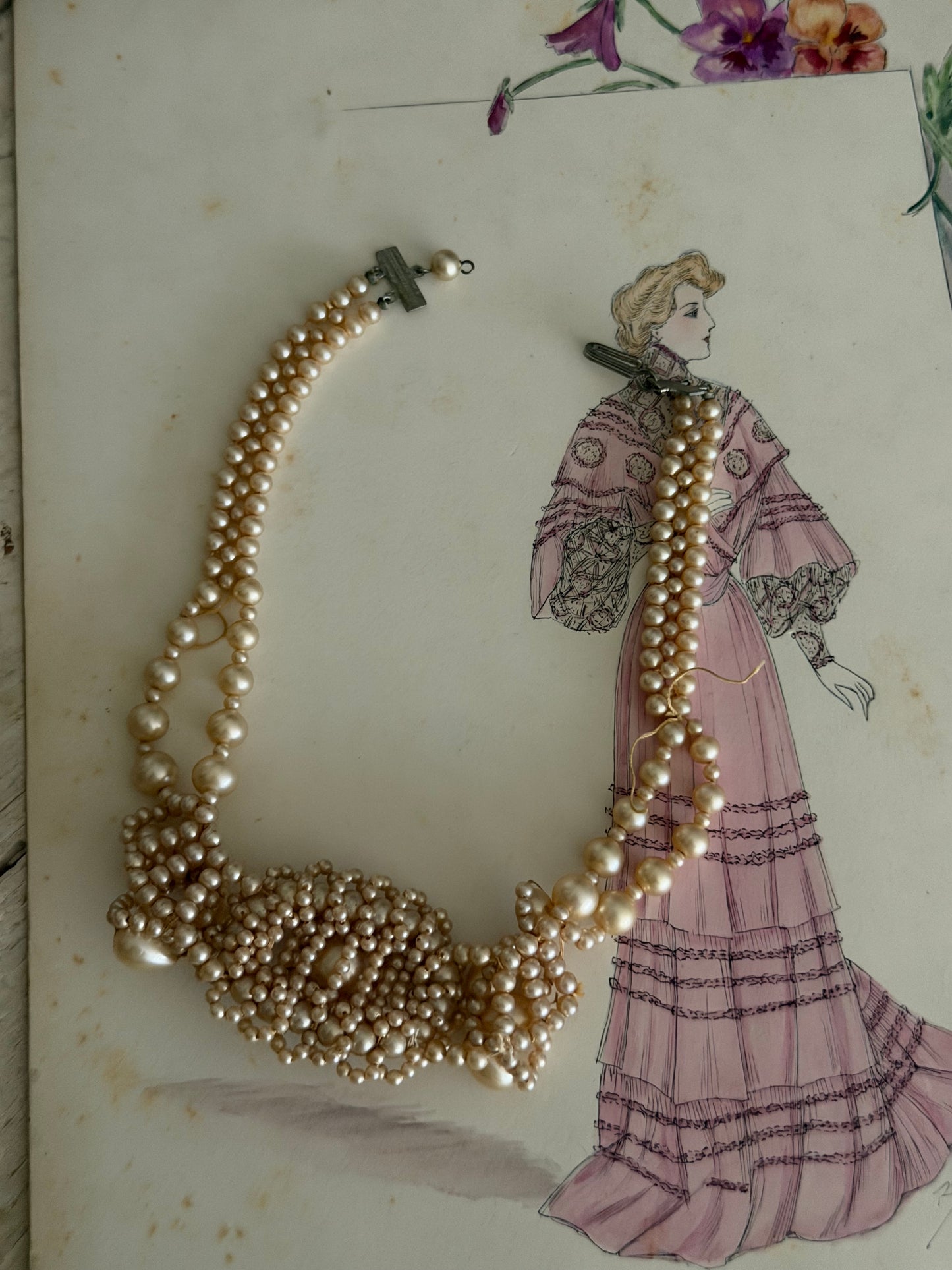 Antique Faux Pearl Cluster Necklace