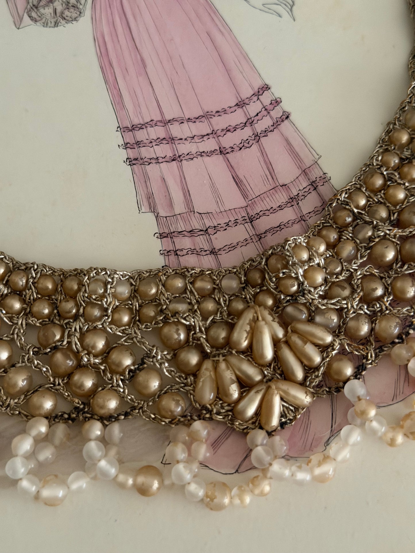 Antique 1920s Faux Pearl Beaded Silver Lame Necklace