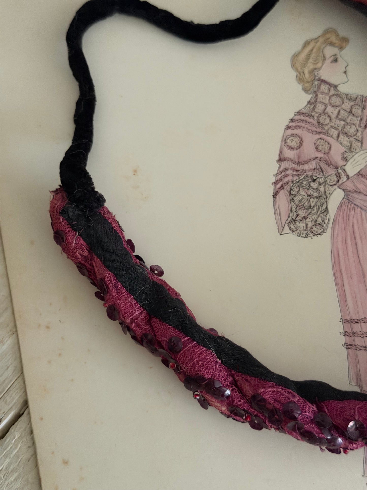 Vintage Maroon Lace Showgirl Costume Headband