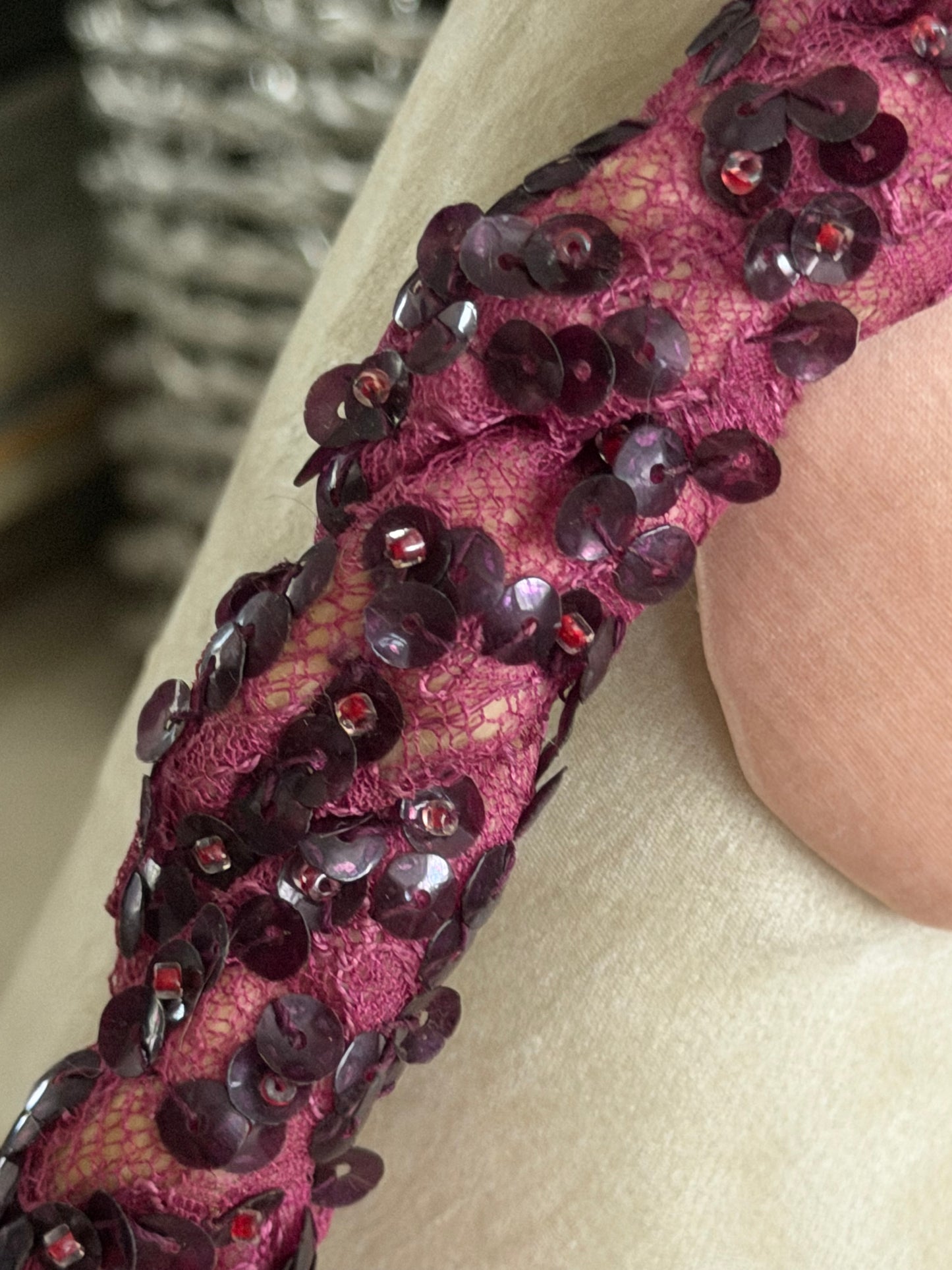 Vintage Maroon Lace Showgirl Costume Headband