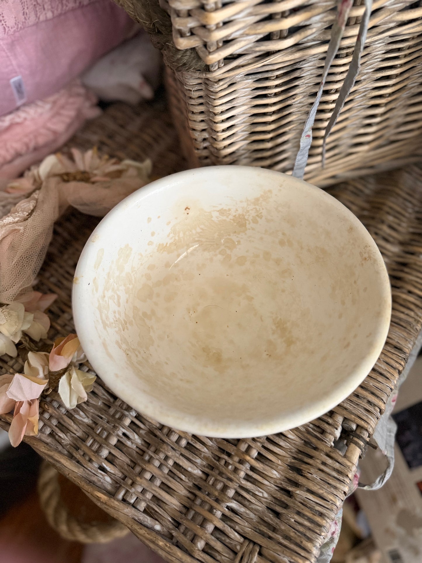 Antique Timeworn Ironstone Bowl