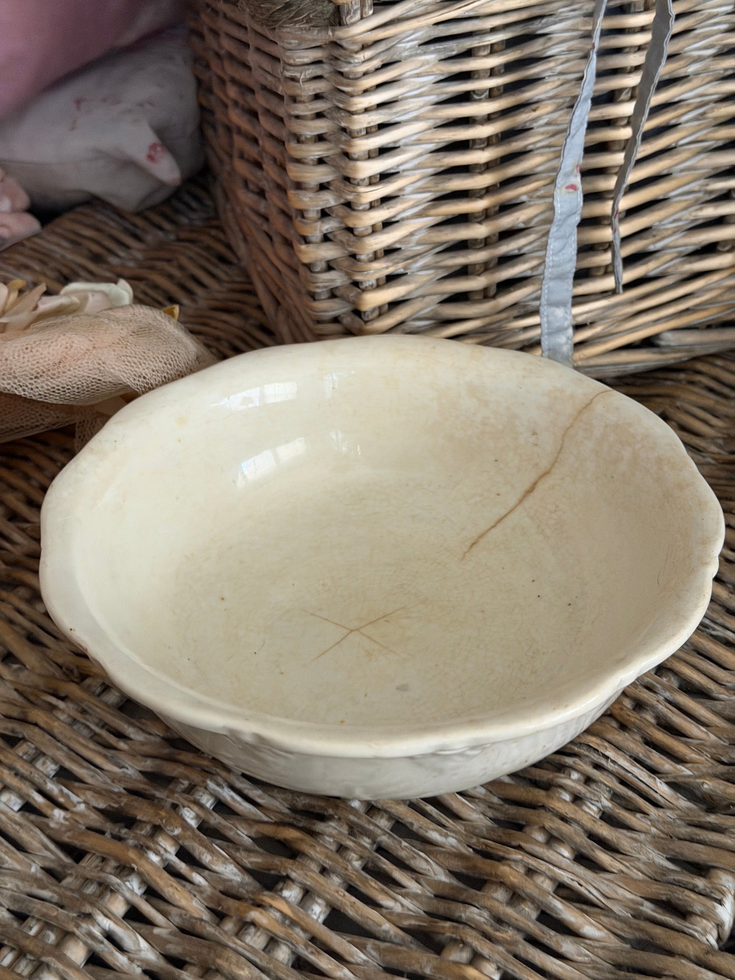 Antique 19th C English Timeworn Ironstone Bowl