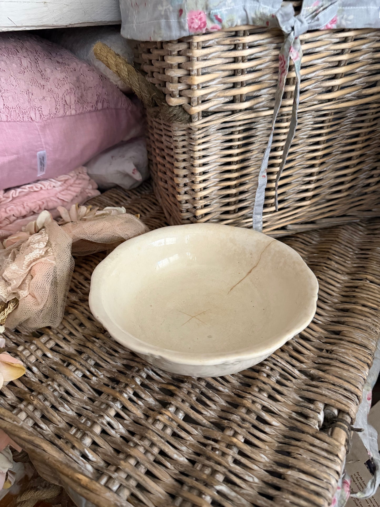 Antique 19th C English Timeworn Ironstone Bowl