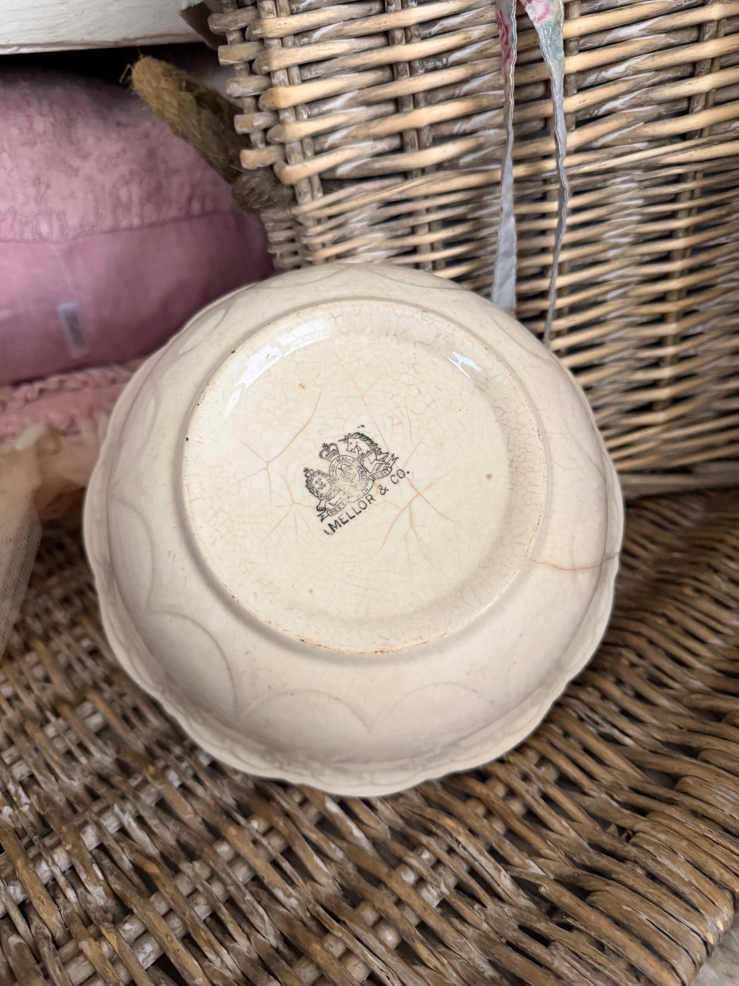 Antique 19th C English Timeworn Ironstone Bowl