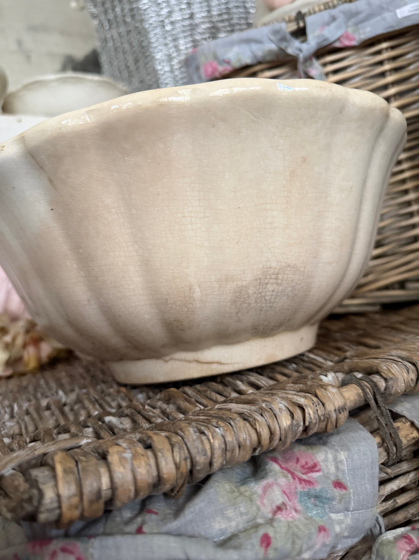 XL Antique 19th C Timeworn Ironstone Bowl