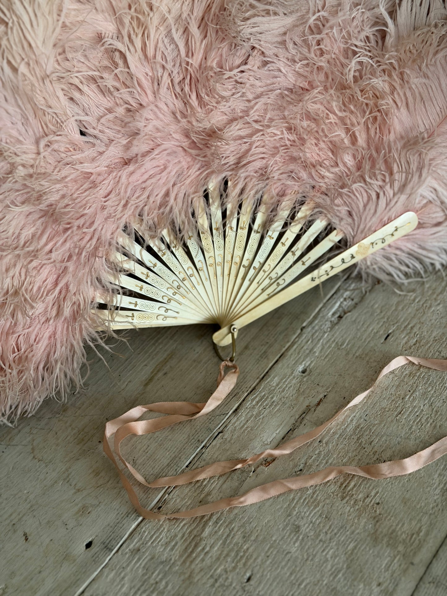 Antique Victorian Pink Feather Fan