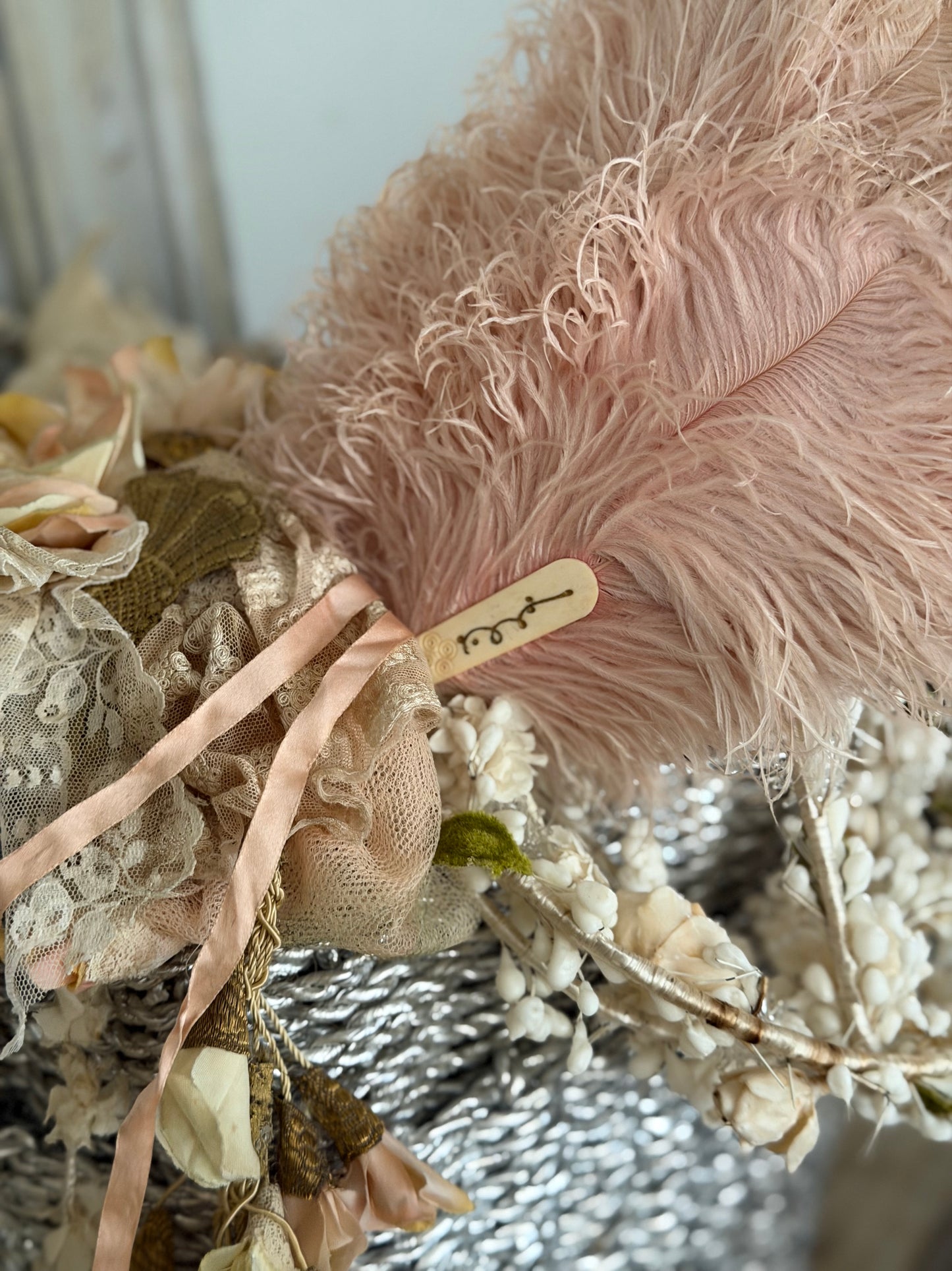 Antique Victorian Pink Feather Fan